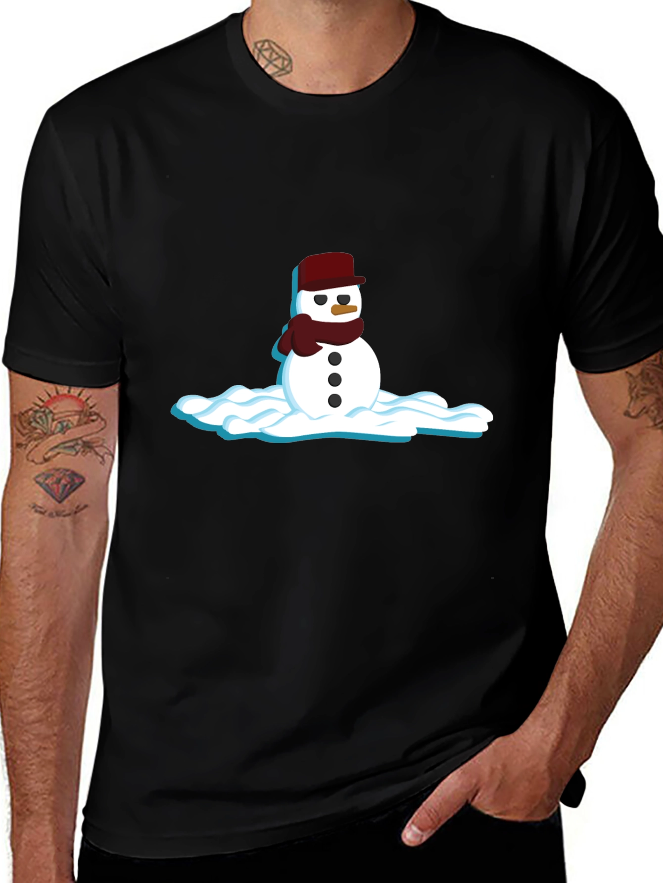 Variant 3 of Snowman Graphic Tee - Black Cotton T-Shirt