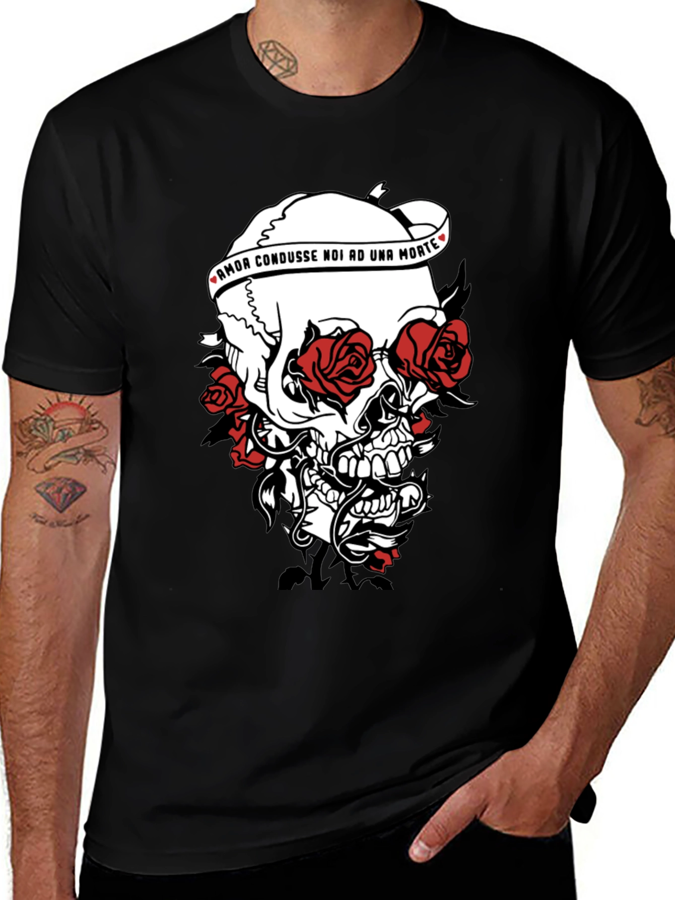 Variant 19 of Skull & Roses Graphic Print Black T-Shirt