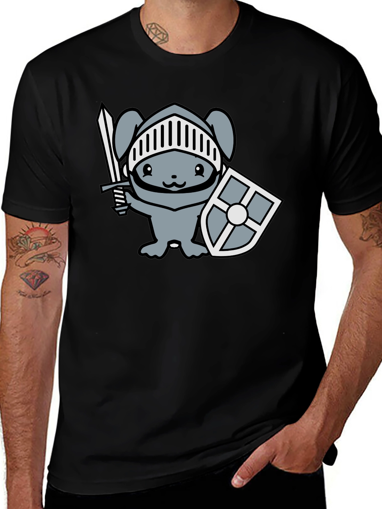 Variant 24 of Knight Bunny Graphic Tee - Black Cotton T-Shirt
