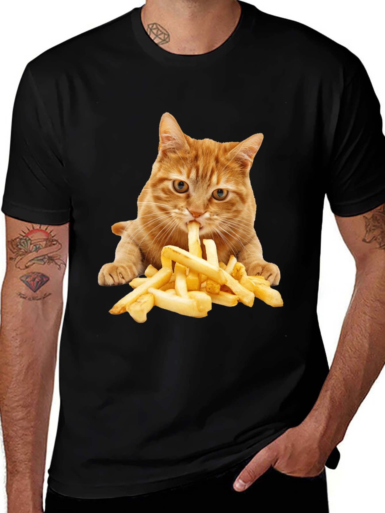 Variant 15 of Cat Eating Fries Graphic Tee - Unisex T-Shirt