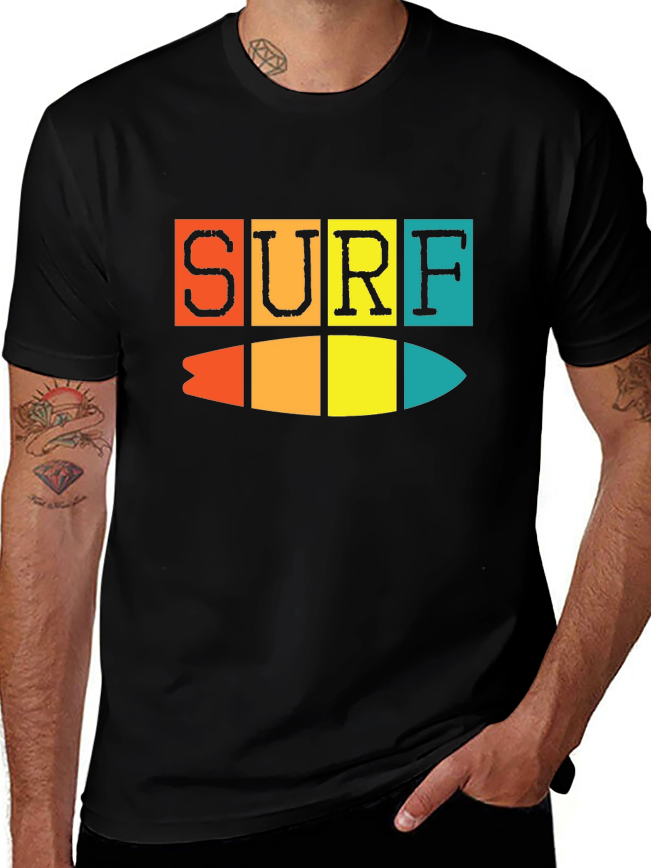 Retro Surf T-Shirt - Colorful Surfboard Design
