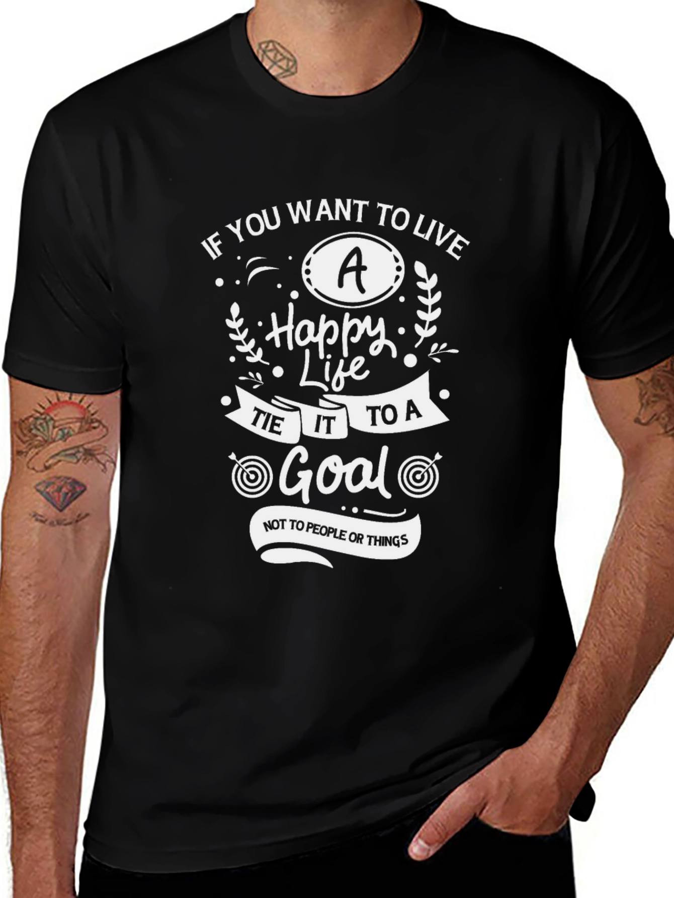 Variant 28 of Motivational T-Shirt: Live a Happy Life, Set a Goal