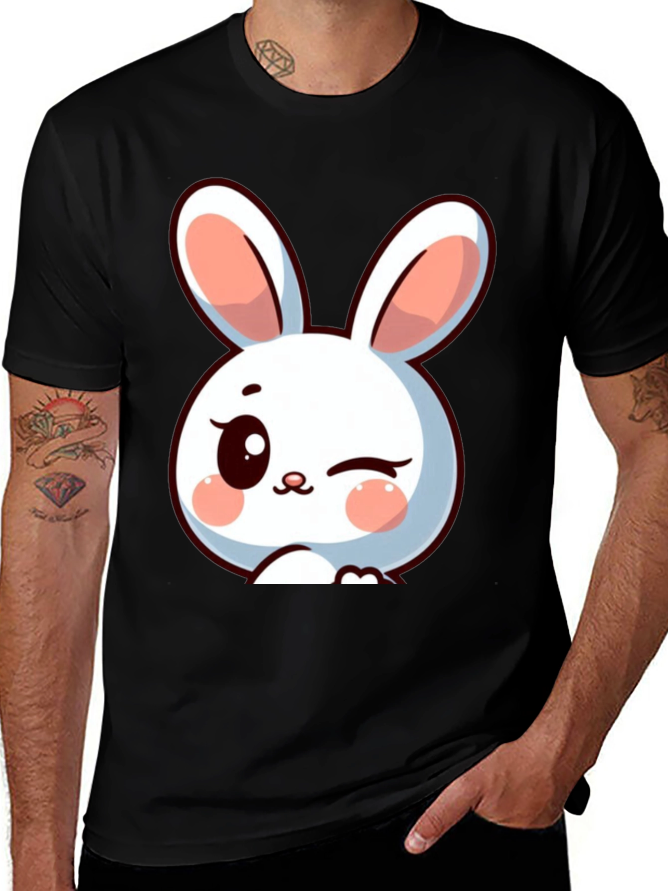 Variant 26 of Cute Bunny Graphic Black T-Shirt