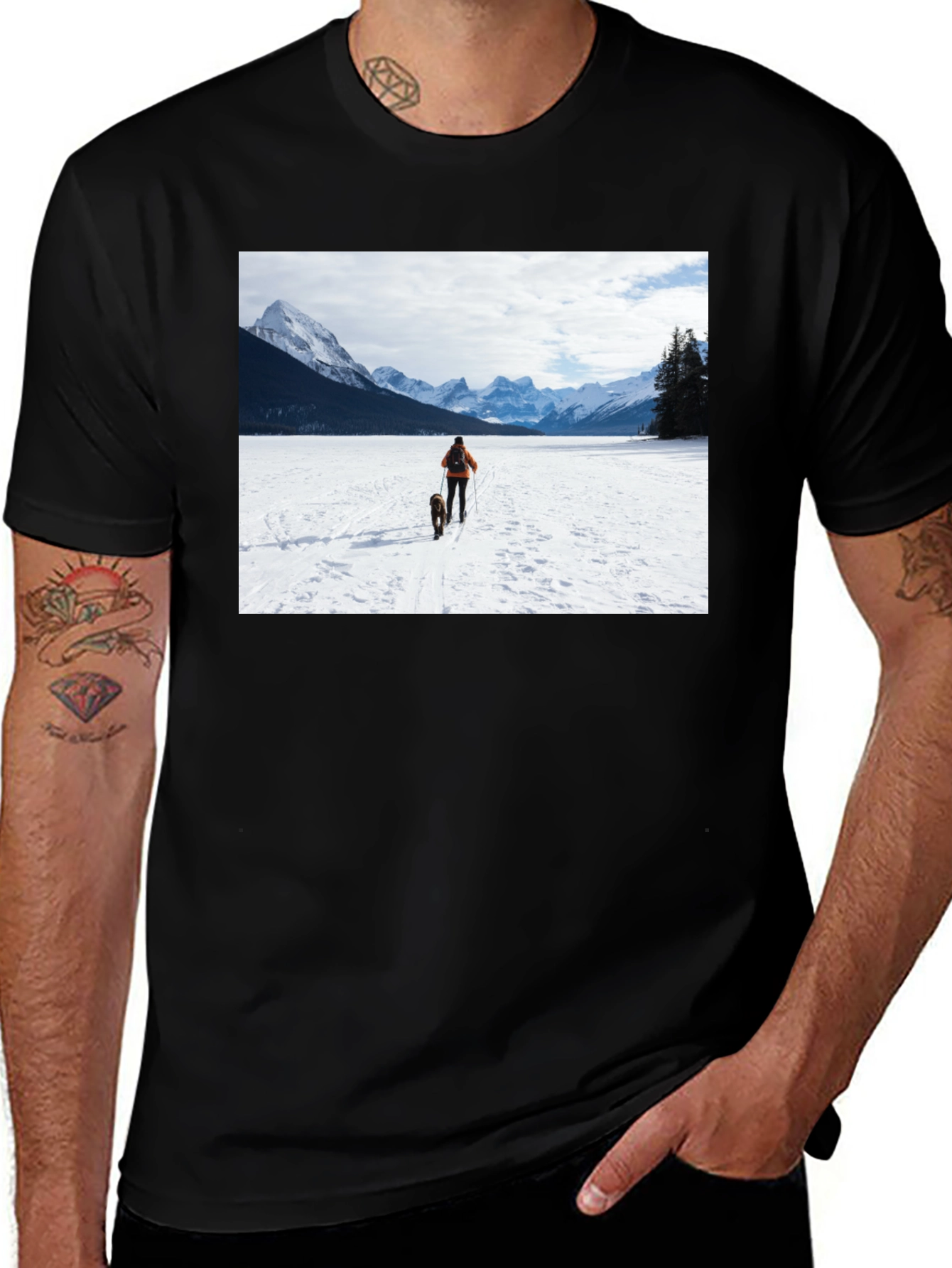 Variant 11 of Winter Adventure T-Shirt: Skier & Dog Graphic Tee