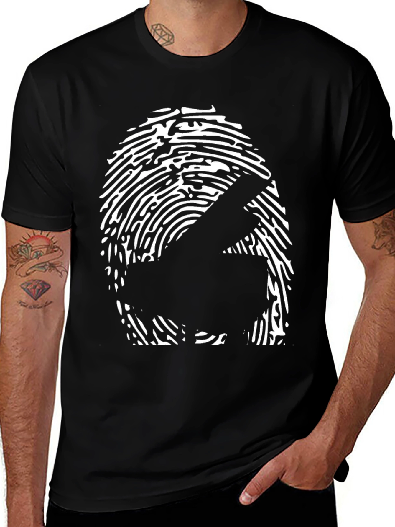 Black Piano Fingerprint Graphic Tee - Music Lover Shirt main image