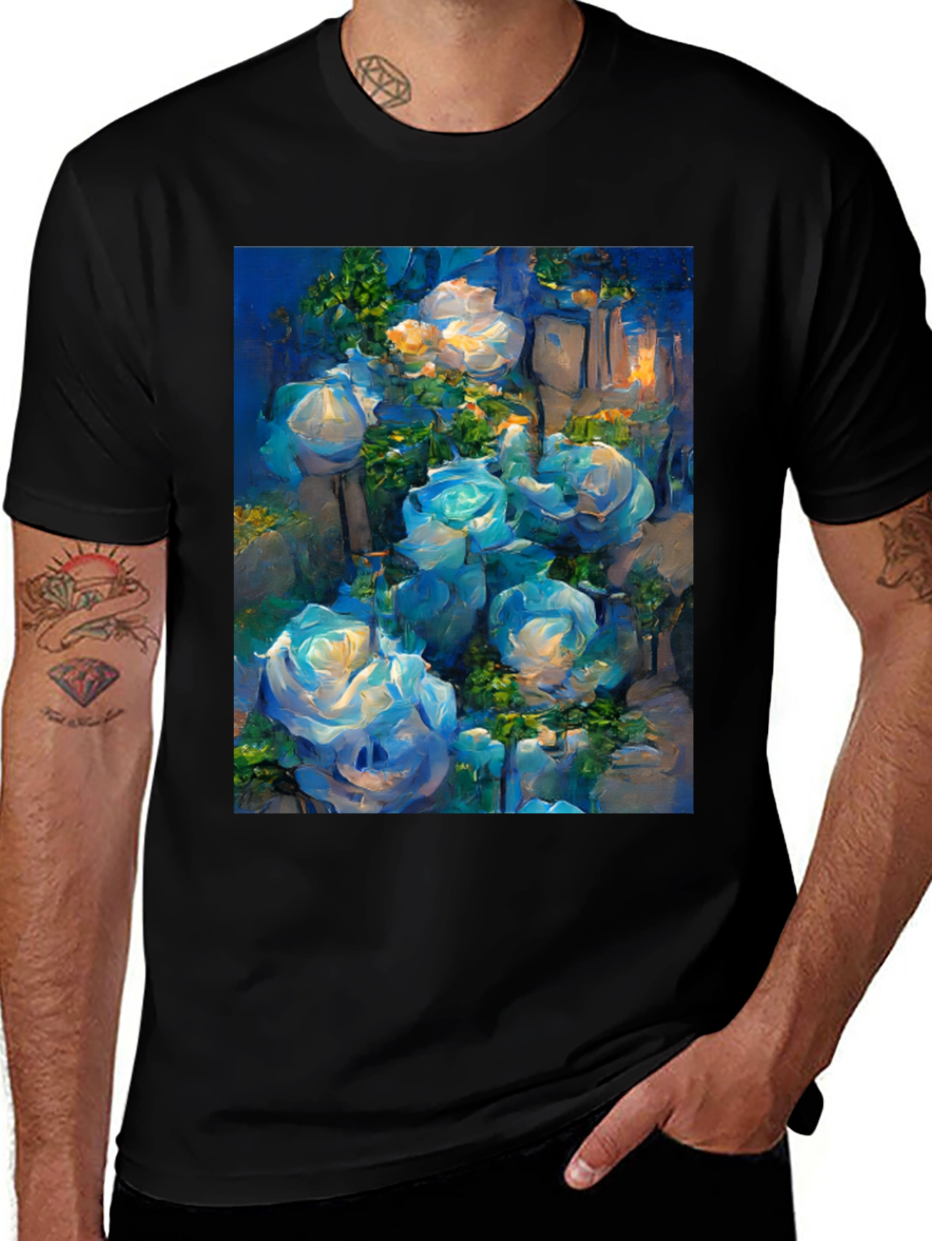 Variant 11 of Blue Roses Graphic Tee - Artistic Floral Print