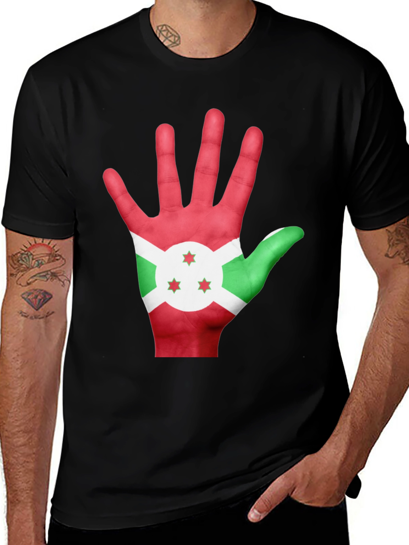 Variant 20 of Burundi Flag Hand T-Shirt - Black