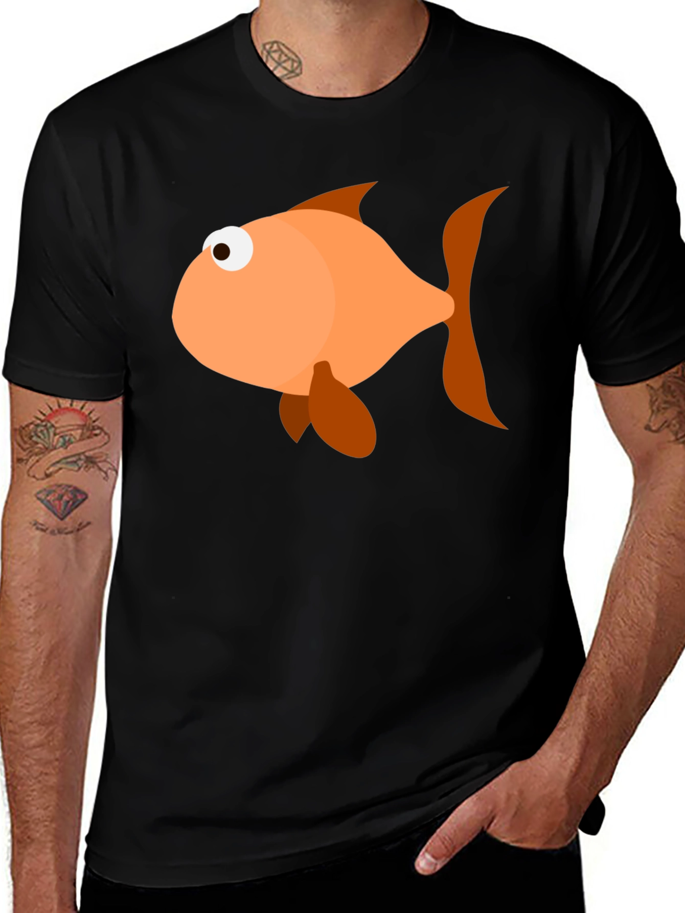 Variant 27 of Funny Fish Graphic T-Shirt - Black Cotton Blend