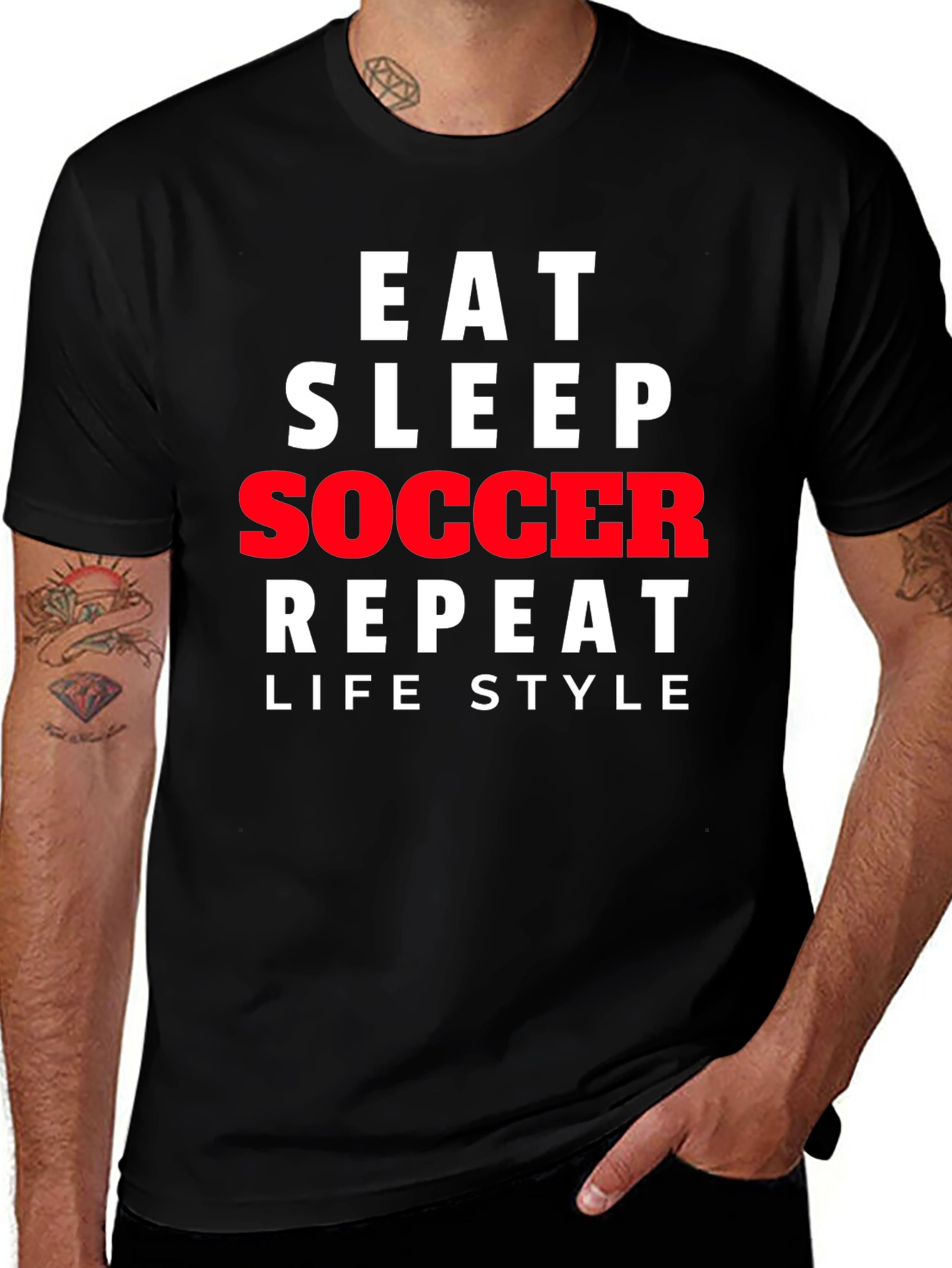 Variant 15 of Eat Sleep Soccer Repeat T-Shirt -  Lifestyle Graphic Tee