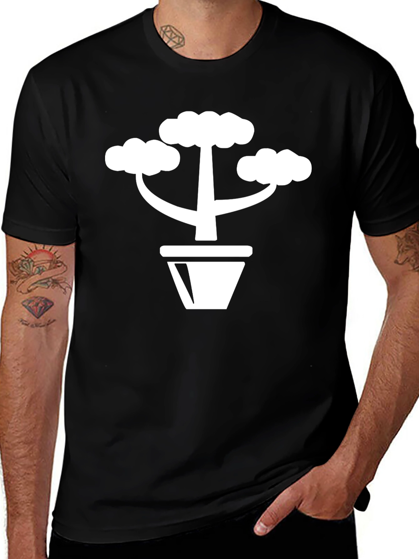 Variant 21 of Modern Bonsai Tree Graphic Tee - Black Cotton T-Shirt