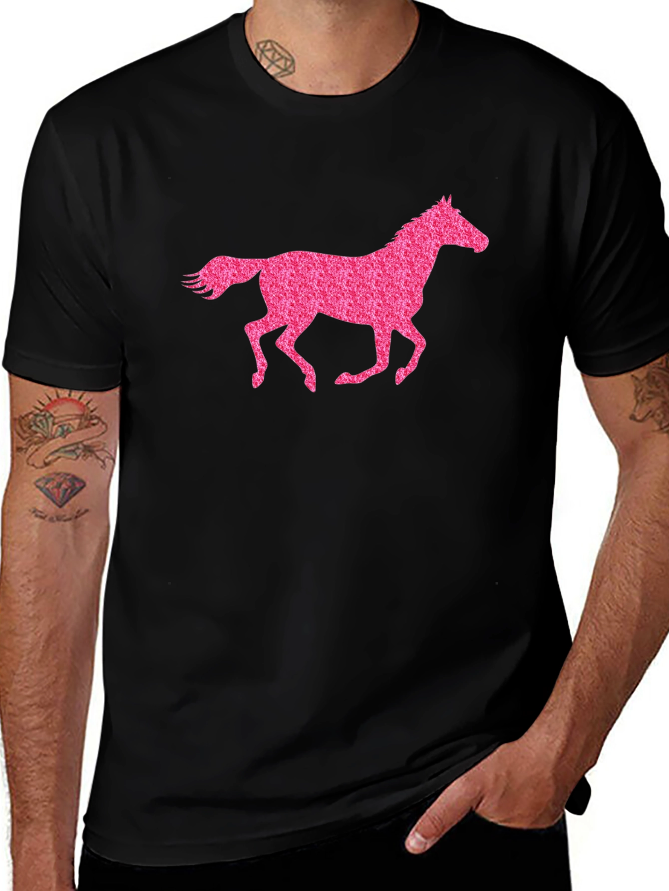 Variant 2 of Black T-Shirt with Pink Horse Graphic