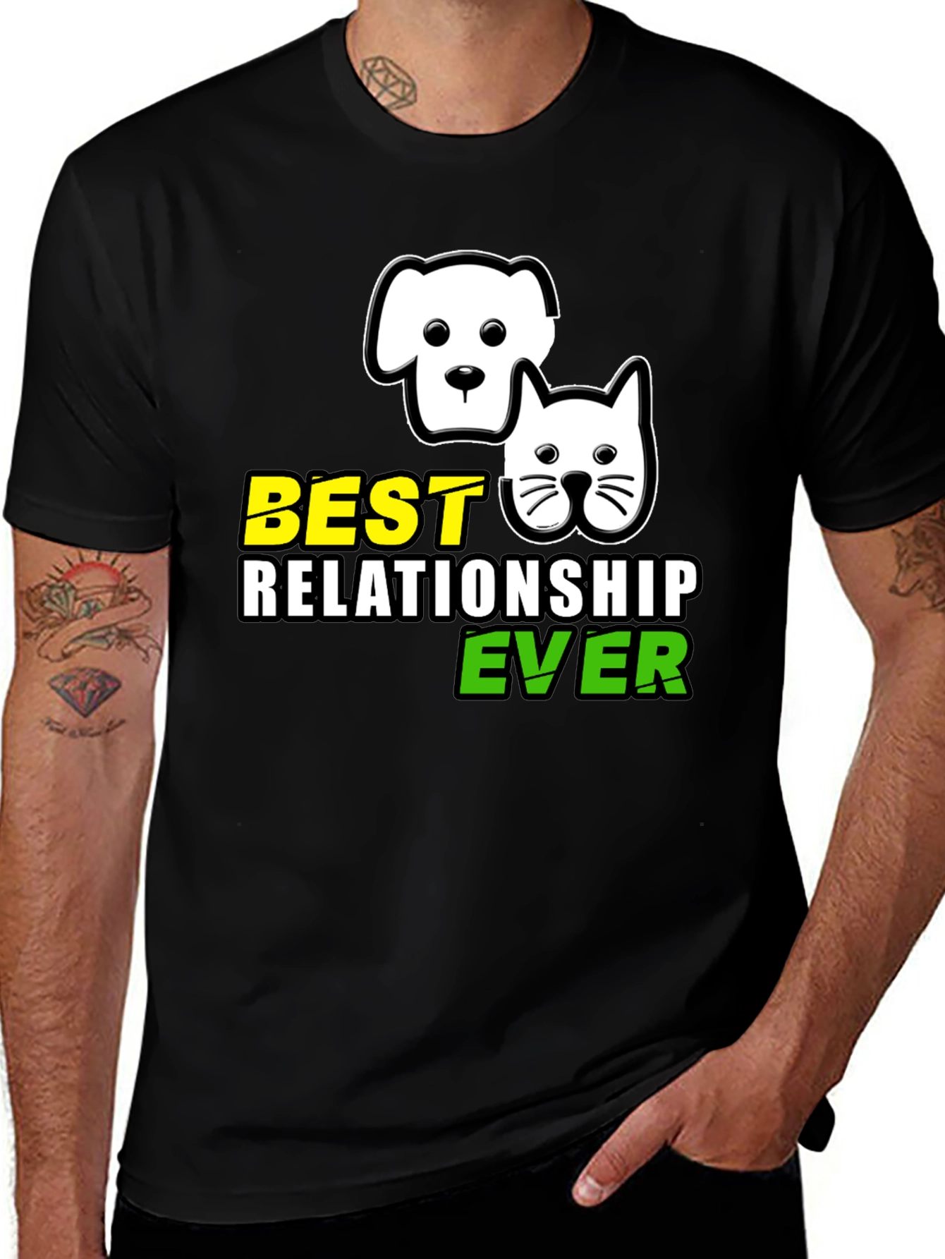 Variant 25 of Best Relationship Ever T-Shirt: Dog & Cat Graphic Tee