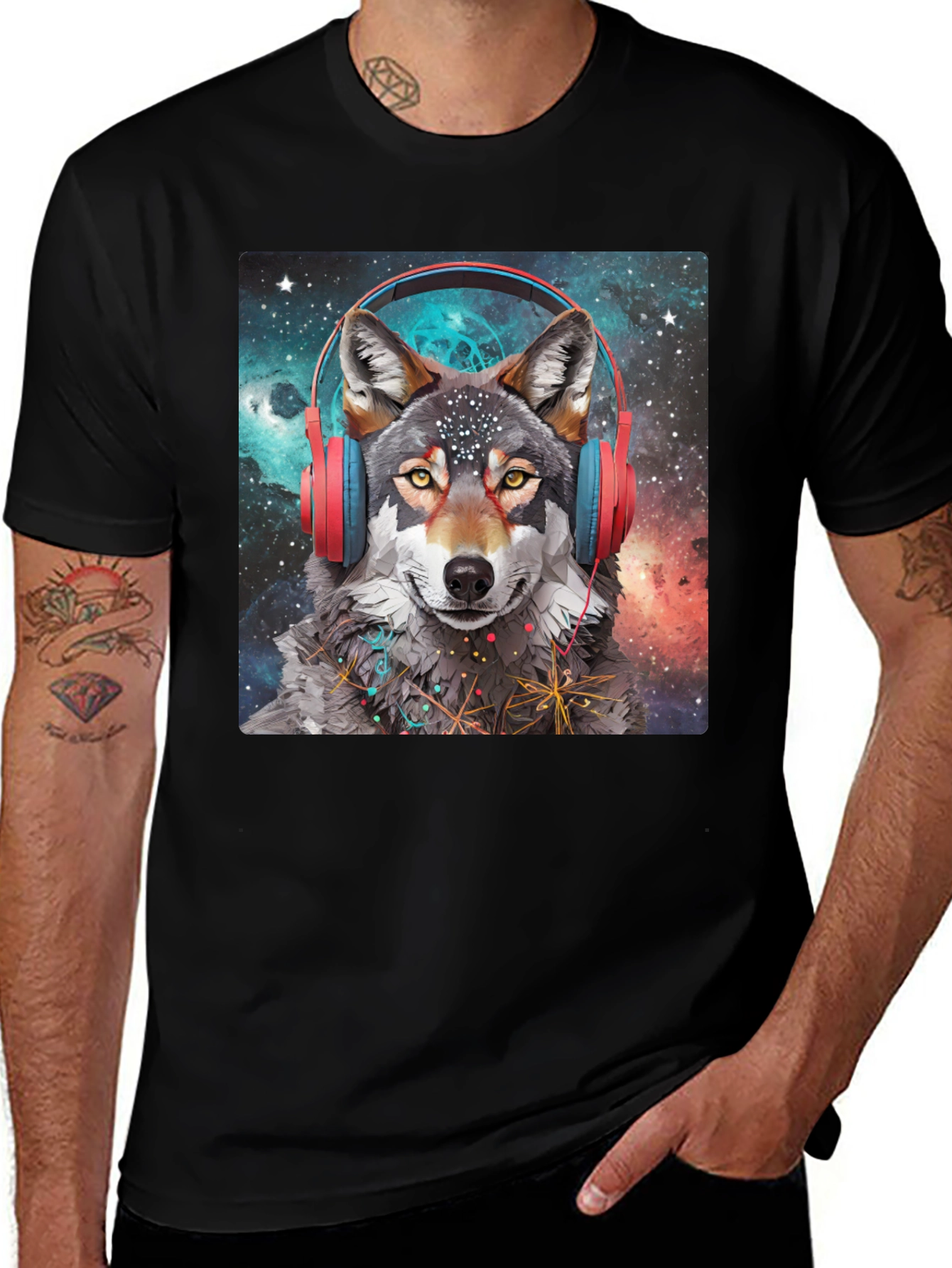 Variant 20 of Wolf Headphones Galaxy T-Shirt