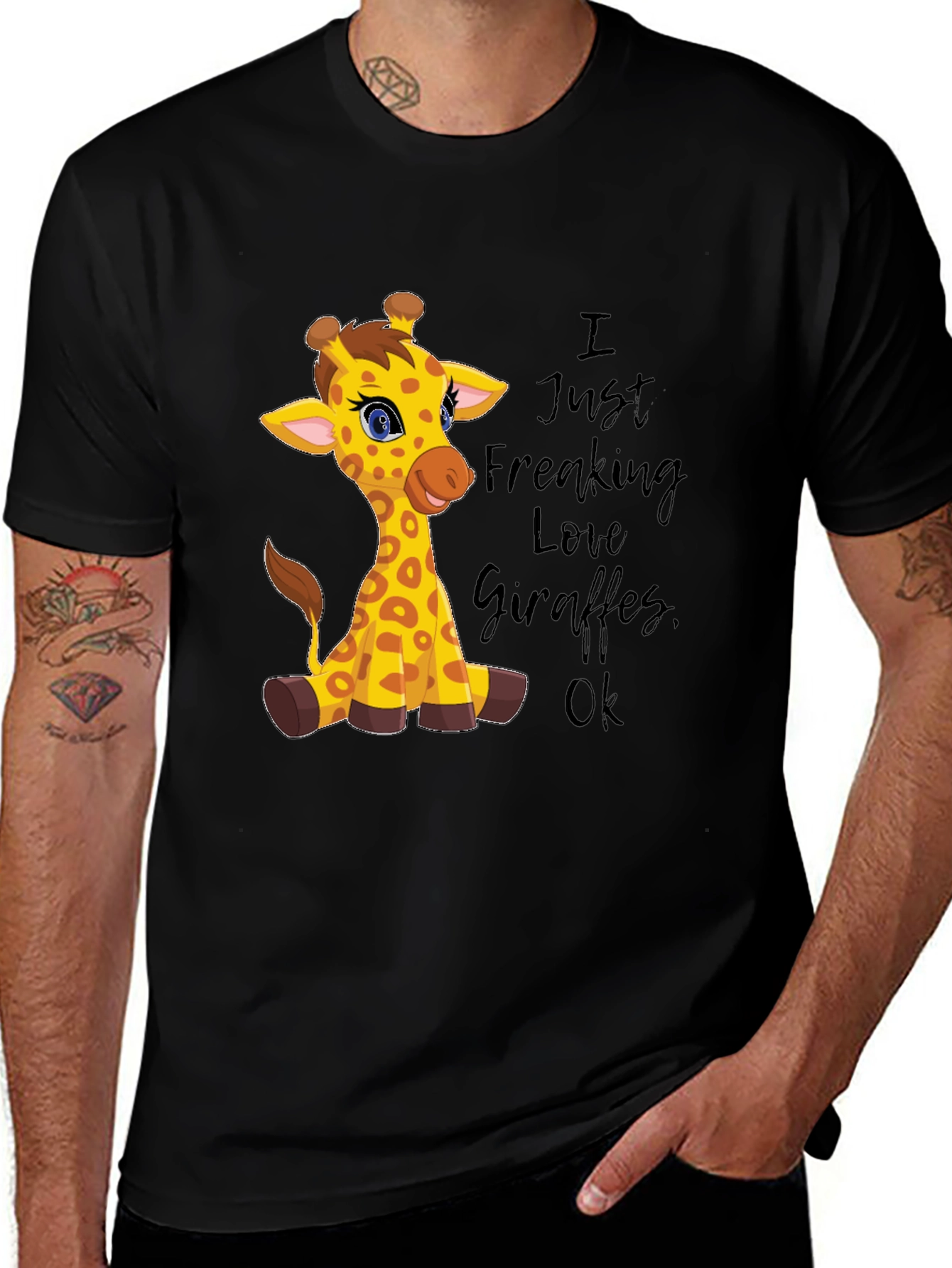 Variant 19 of I Love Giraffes Graphic Tee - Unisex Black T-Shirt