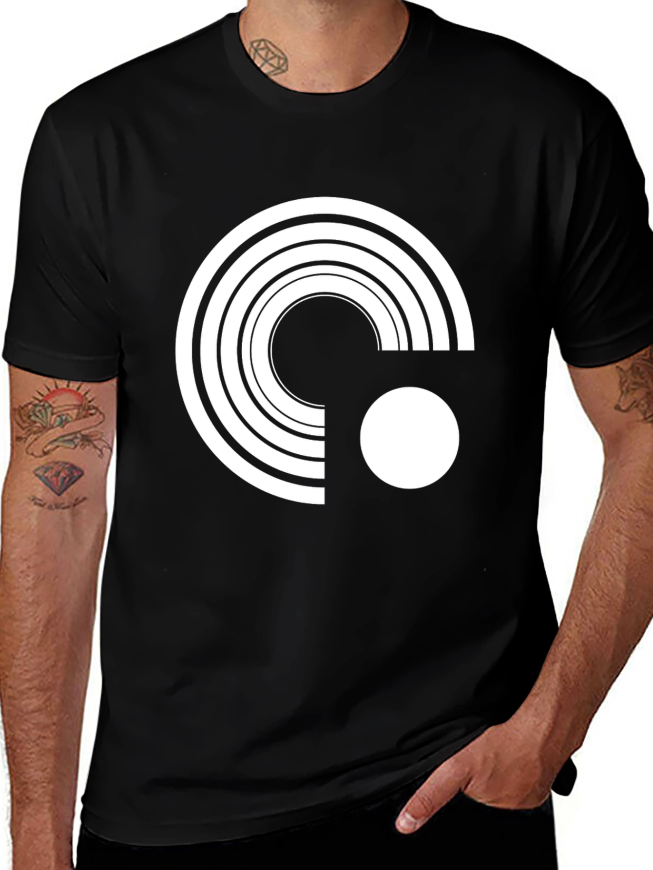 Variant 26 of Geometric Circle Design Black T-Shirt