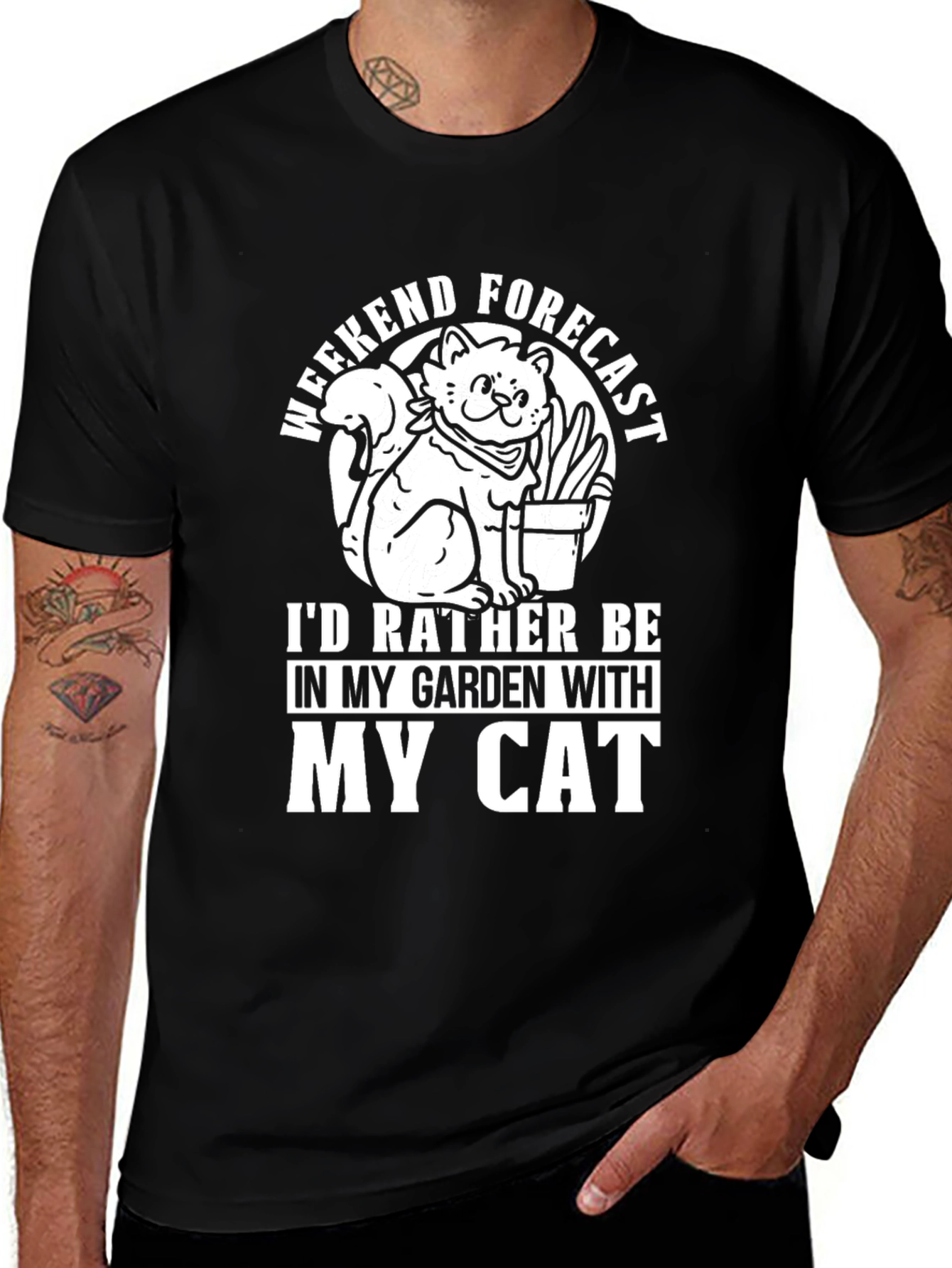 Variant 7 of Cat Garden Weekend Forecast Black T-Shirt