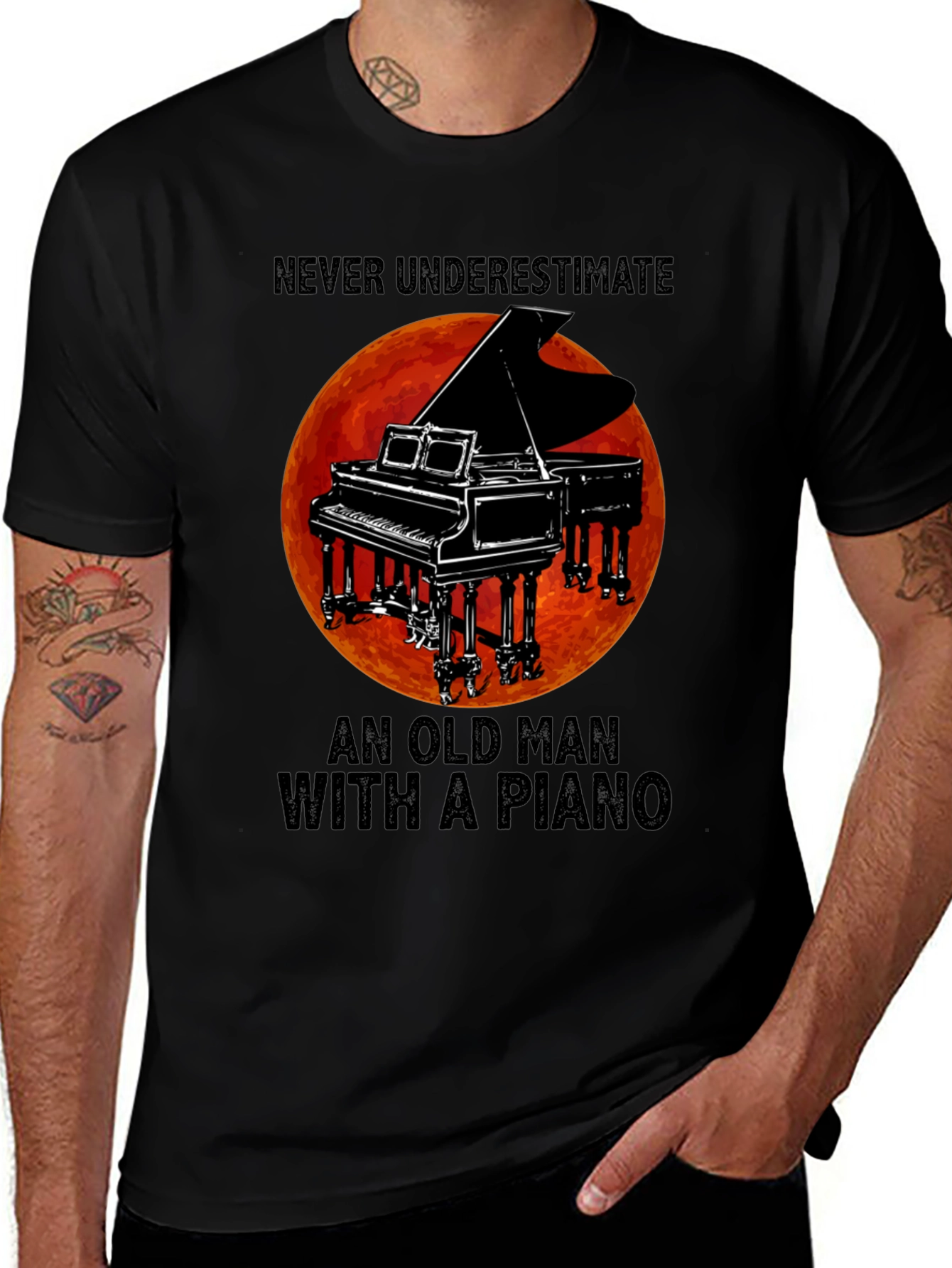 Variant 19 of Never Underestimate Old Man with Piano Graphic Tee