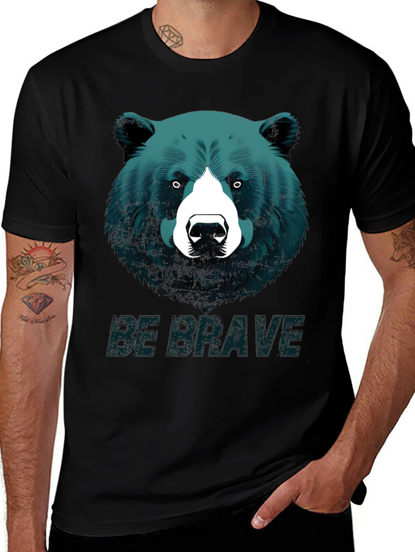 Variant 2 of Be Brave Bear Graphic Tee - Black Unisex T-Shirt
