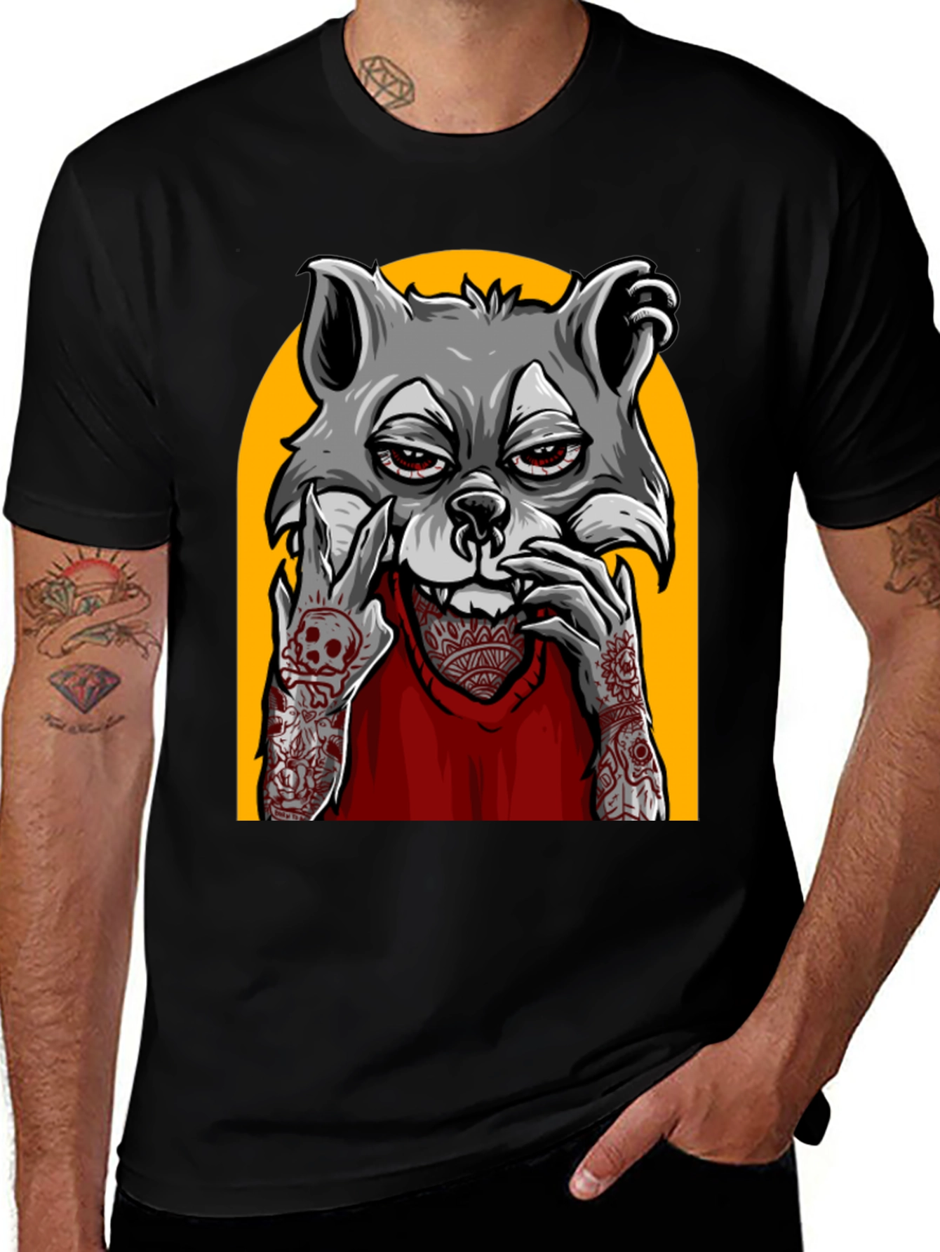 Variant 20 of Tattooed Raccoon Graphic T-Shirt - Black