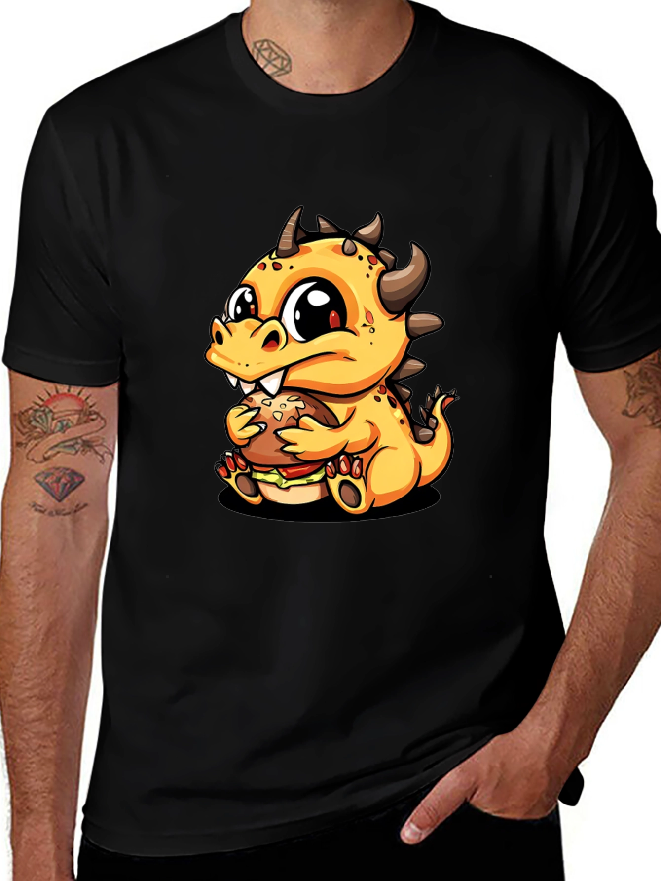 Variant 16 of Cartoon Dinosaur Eating Burger Graphic T-Shirt