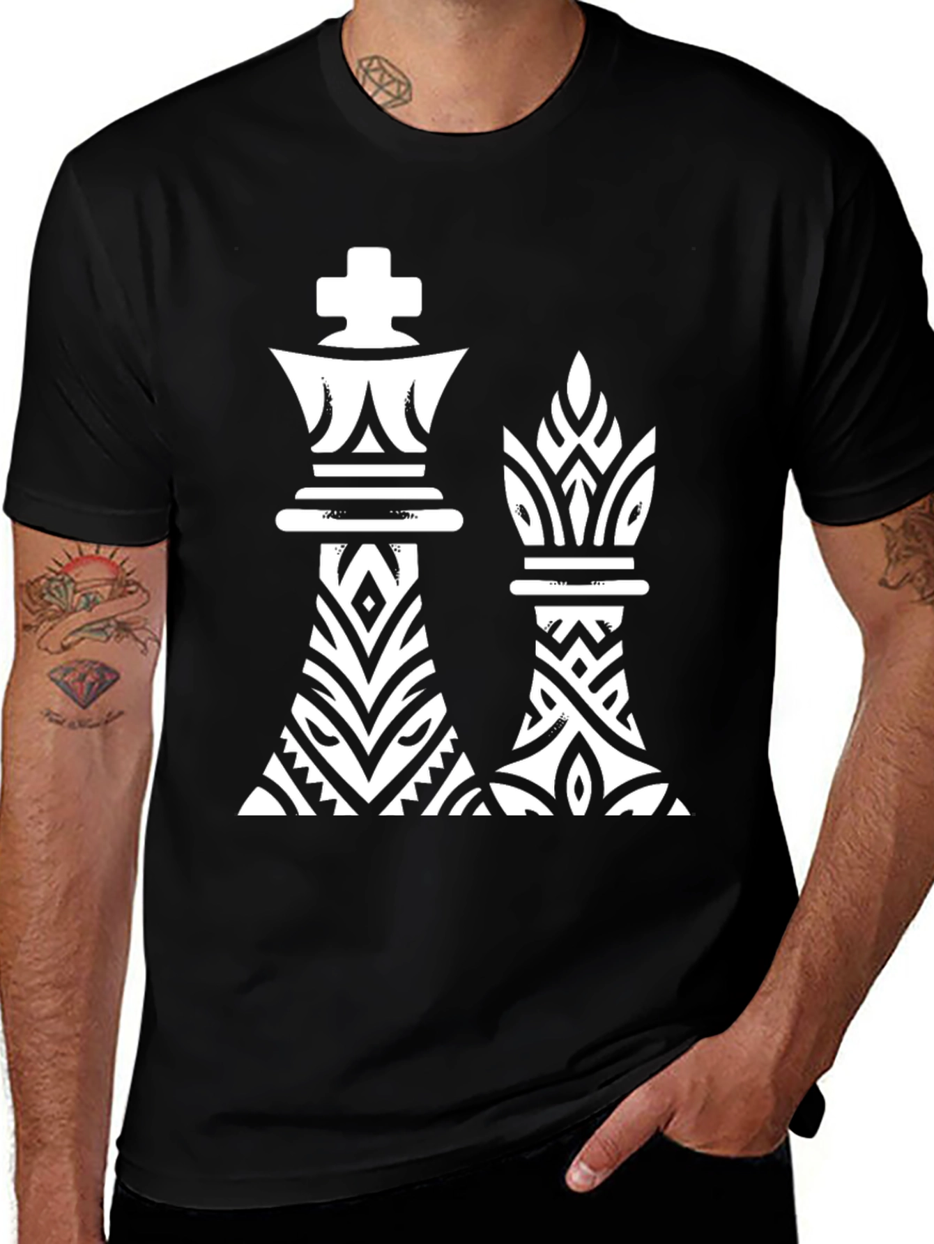 Variant 12 of Chess King & Queen Graphic Tee - Black