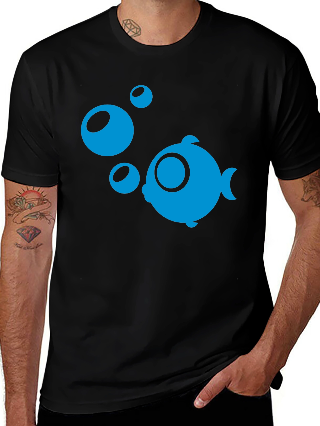 Variant 17 of Cute Fish Graphic Tee - Black Cotton Comfort