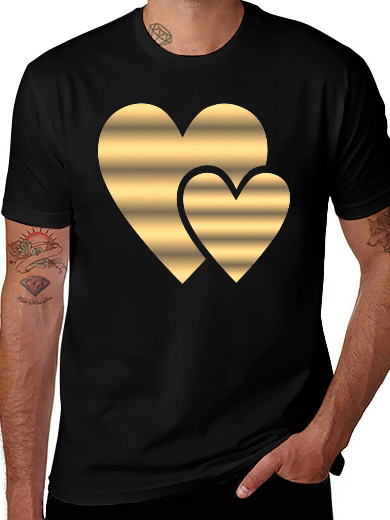 Variant 30 of Golden Heart Graphic T-Shirt - Black Casual Tee