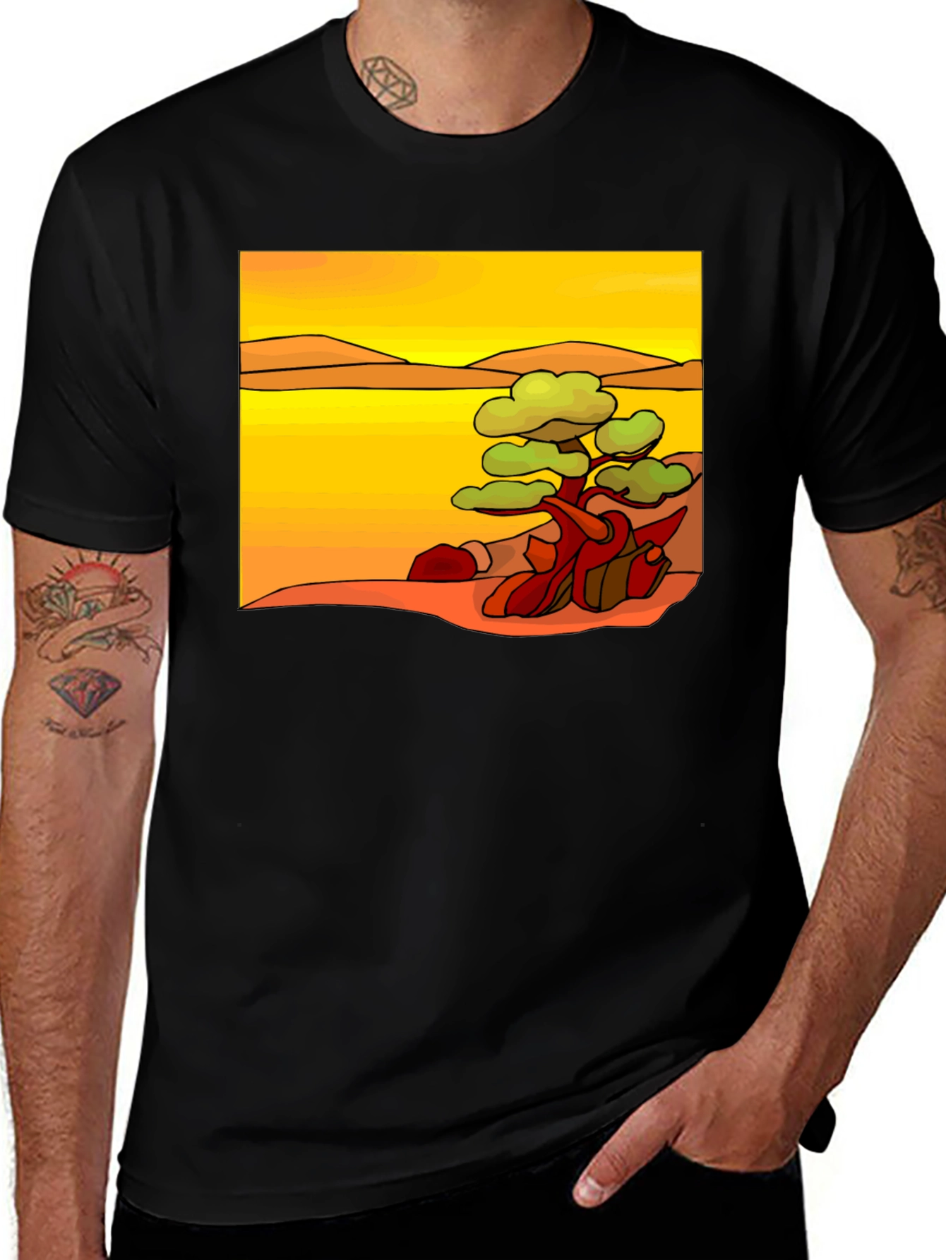 Variant 27 of Stylized Desert Tree Graphic Tee - Black