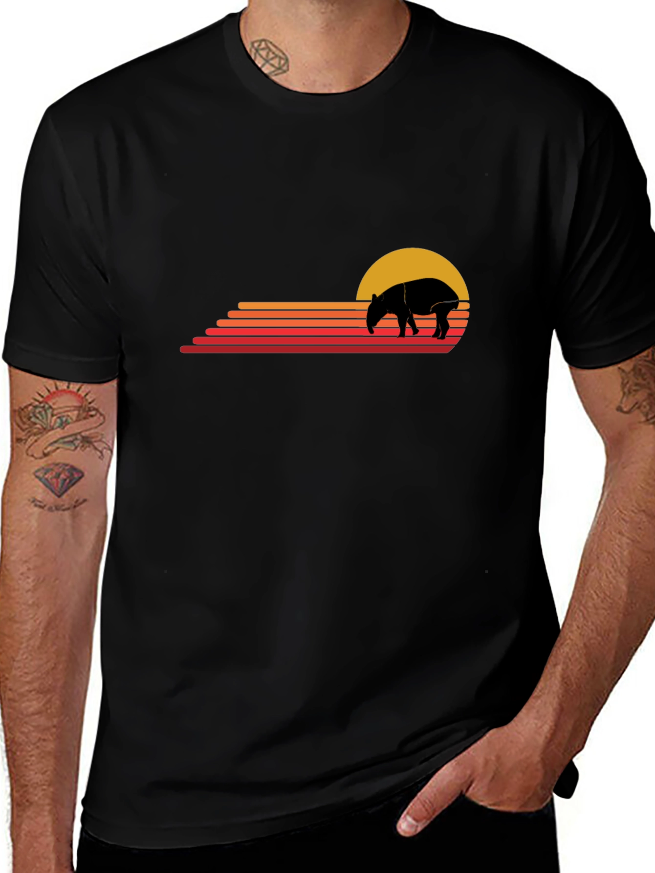 Retro Tapir Sunset T-Shirt - Black
