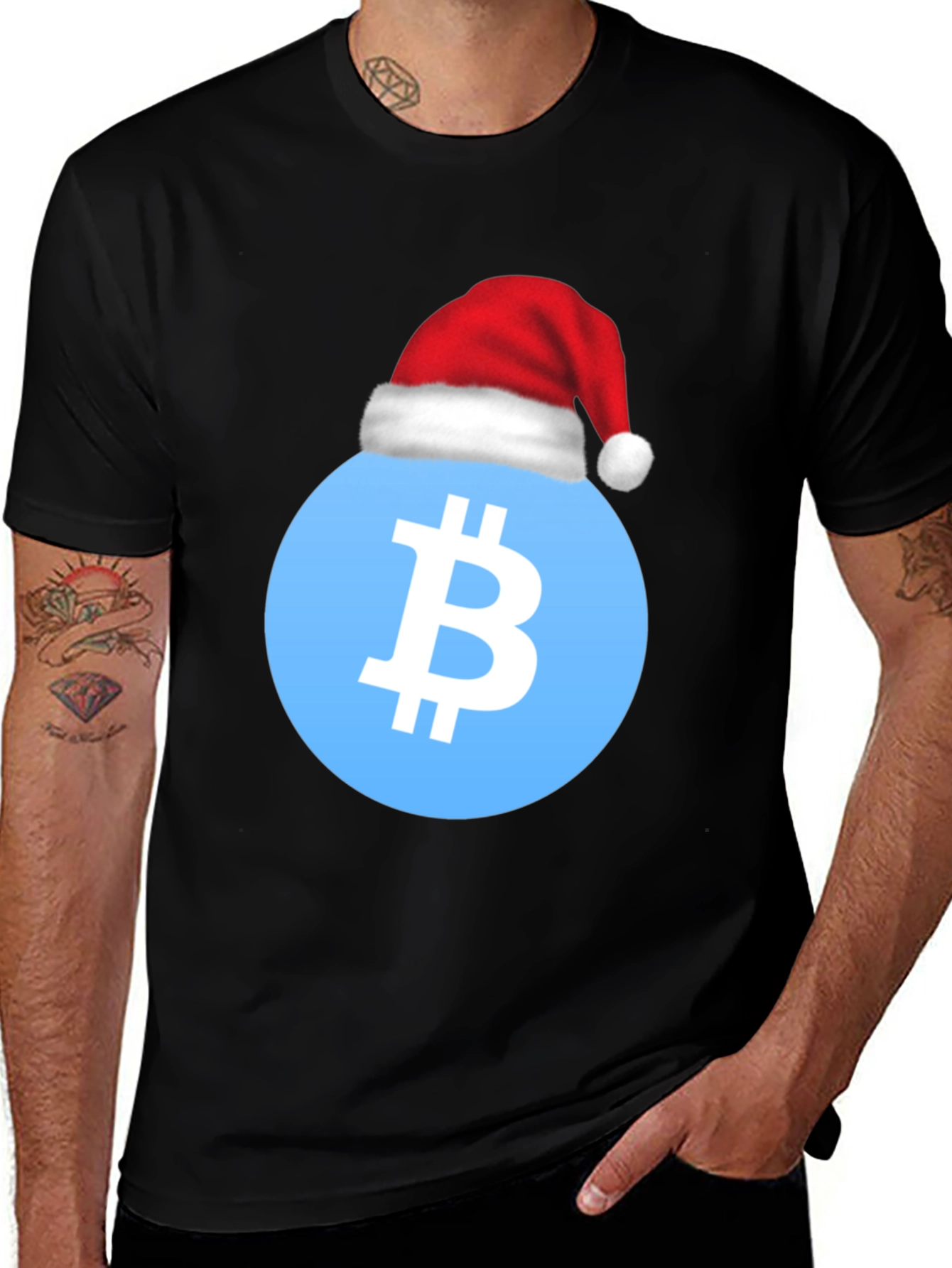 Bitcoin Santa Hat T-Shirt - Crypto Holiday Tee
