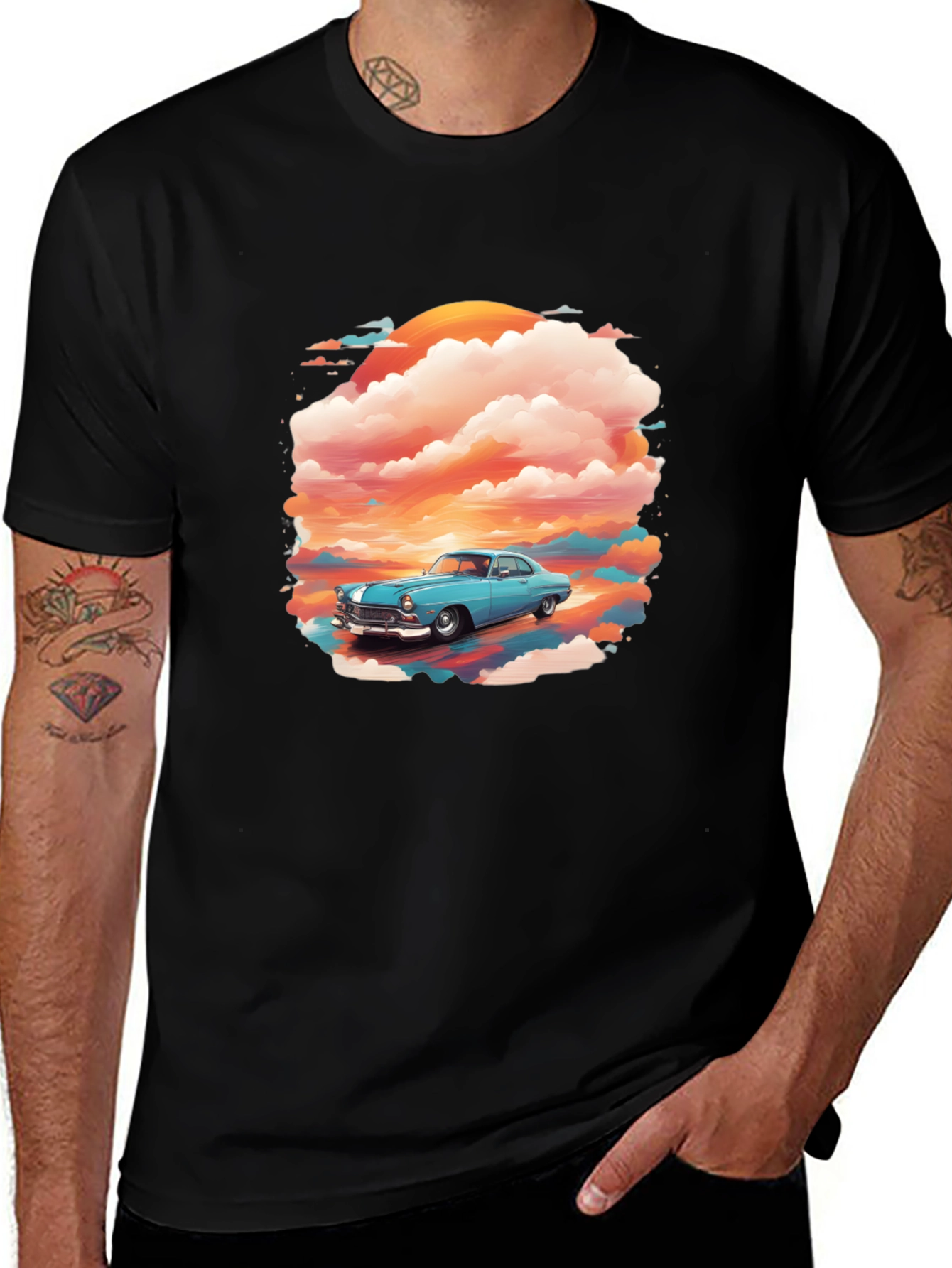 Variant 30 of Vintage Car Sunset Graphic Tee - Classic Cool Style
