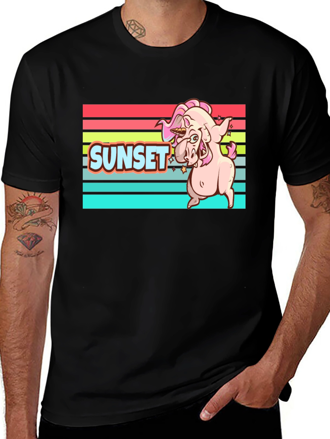 Variant 27 of Sunset Dab Unicorn T-Shirt Black