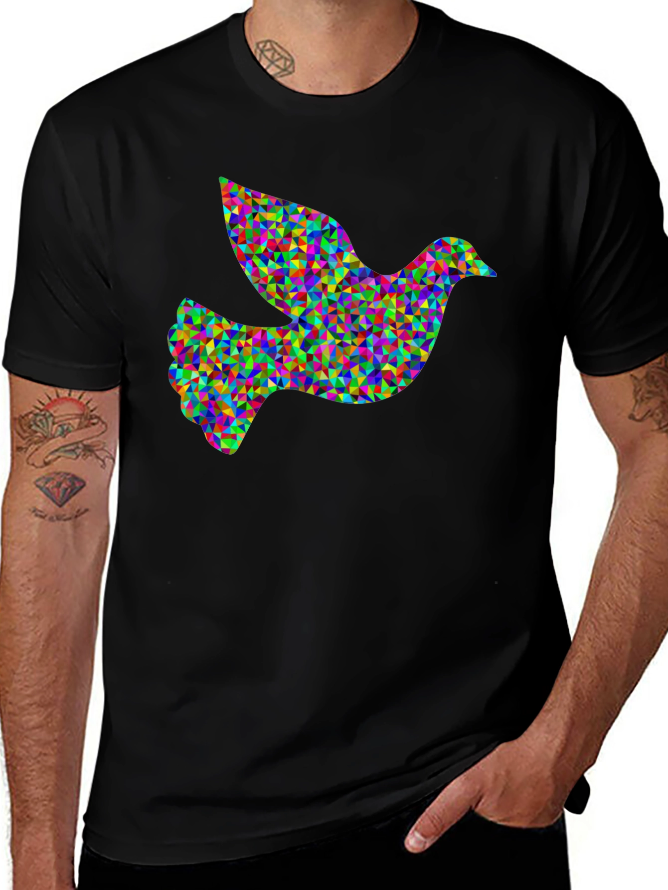 Geometric Dove Graphic Black T-Shirt