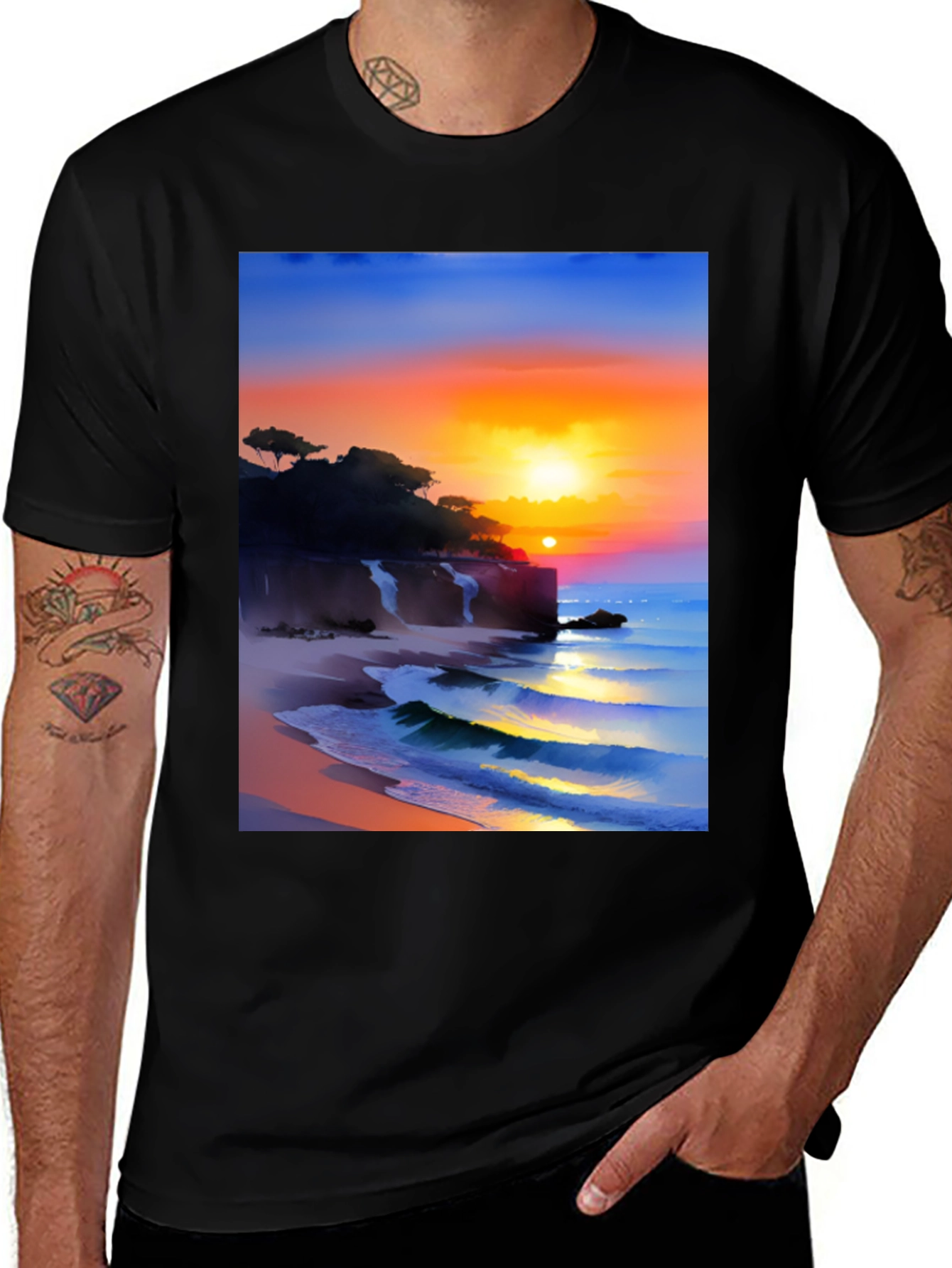 Black Sunset Beach Graphic Tee main image