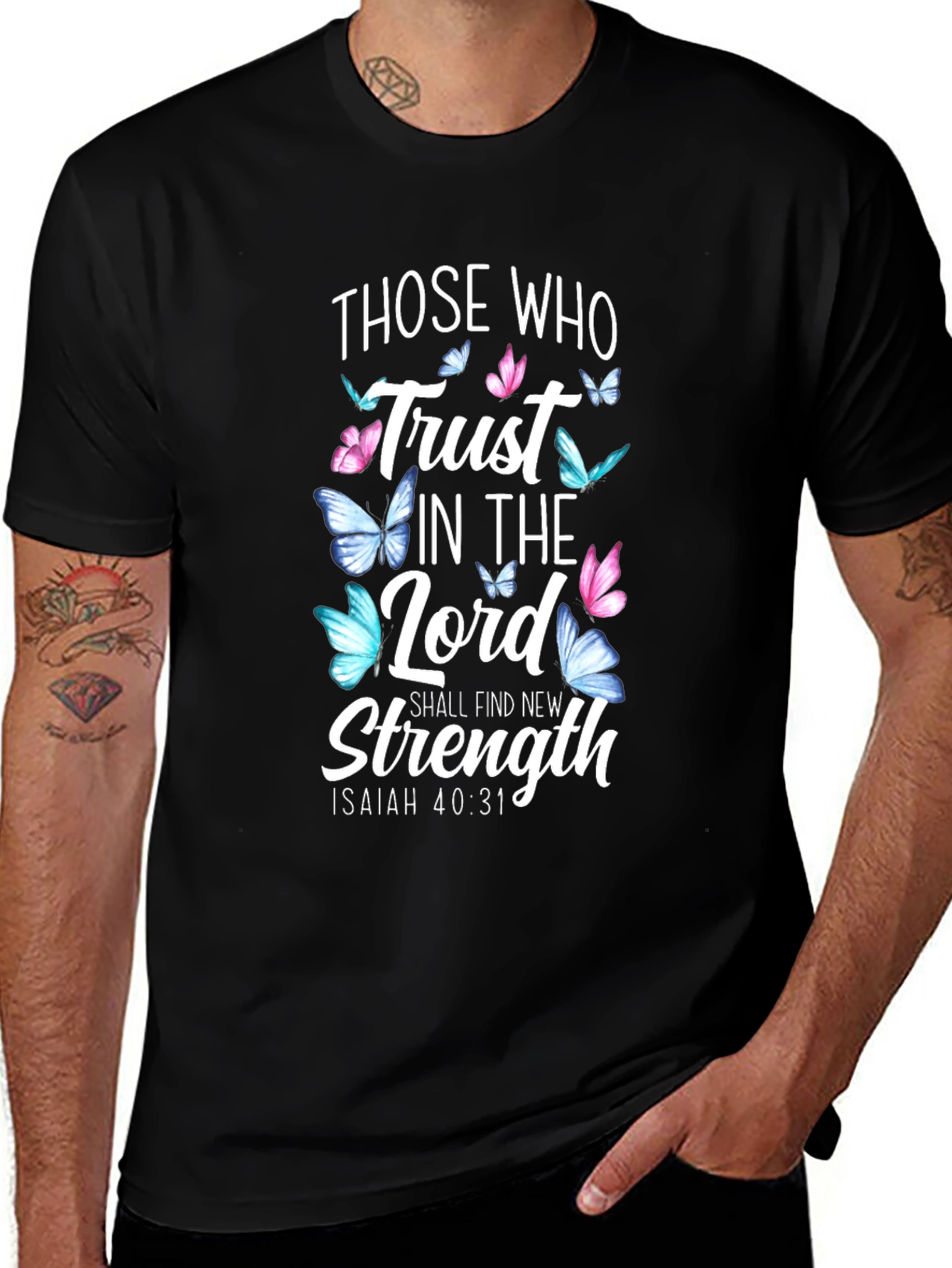 Variant 27 of Faith-Based Butterfly T-Shirt: Isaiah 40:31