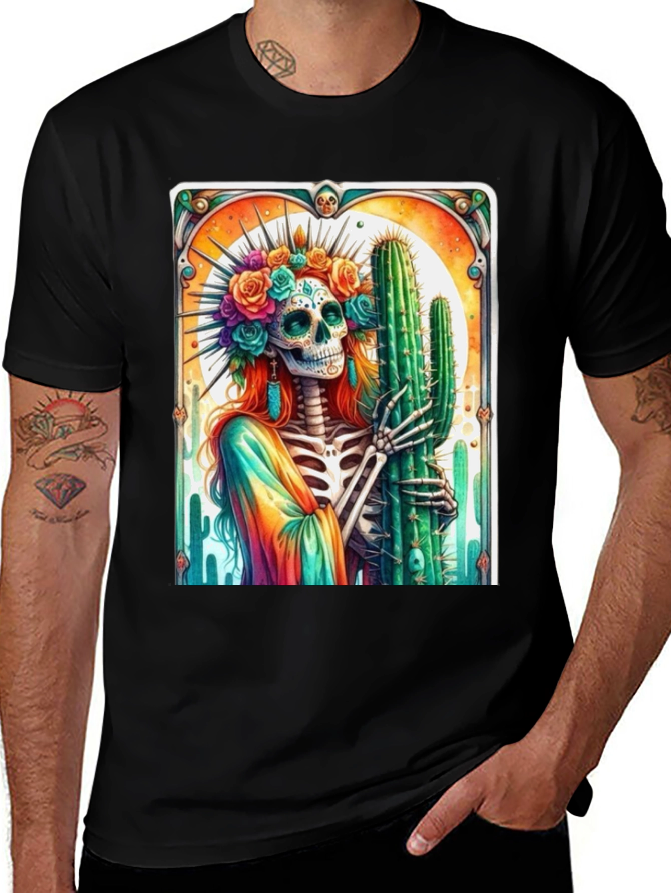 Variant 17 of Day of the Dead Skeleton Cactus Graphic Tee
