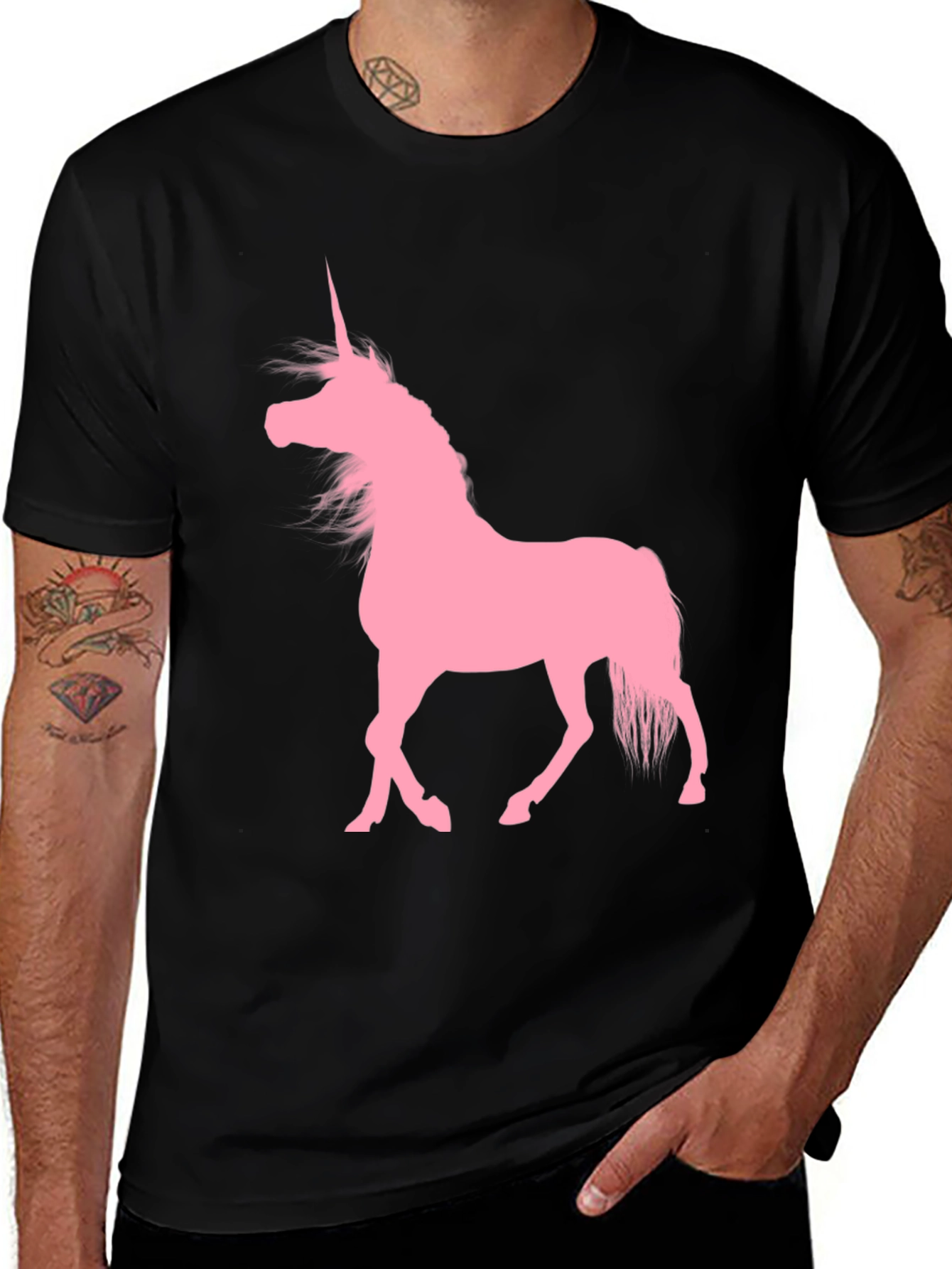 Variant 7 of Black T-Shirt with Pink Unicorn Graphic