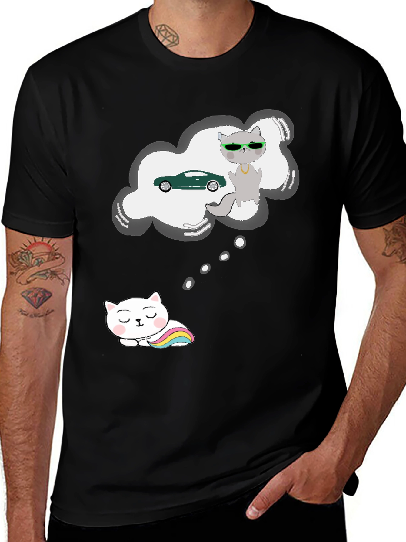 Variant 18 of Dreaming Cat Graphic Tee - Unisex Black T-Shirt