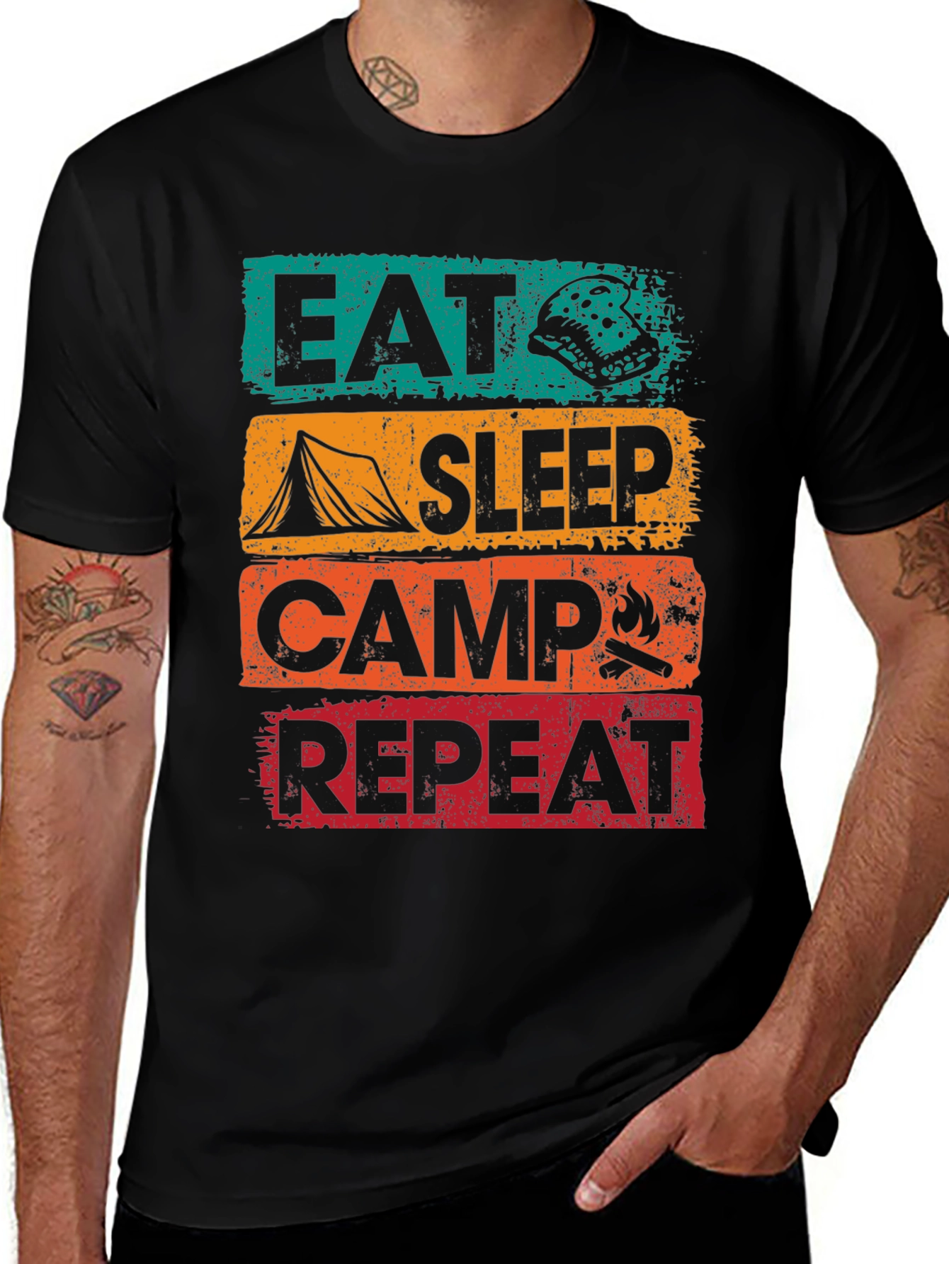 Variant 13 of Eat Sleep Camp Repeat T-Shirt - Outdoor Adventure Tee