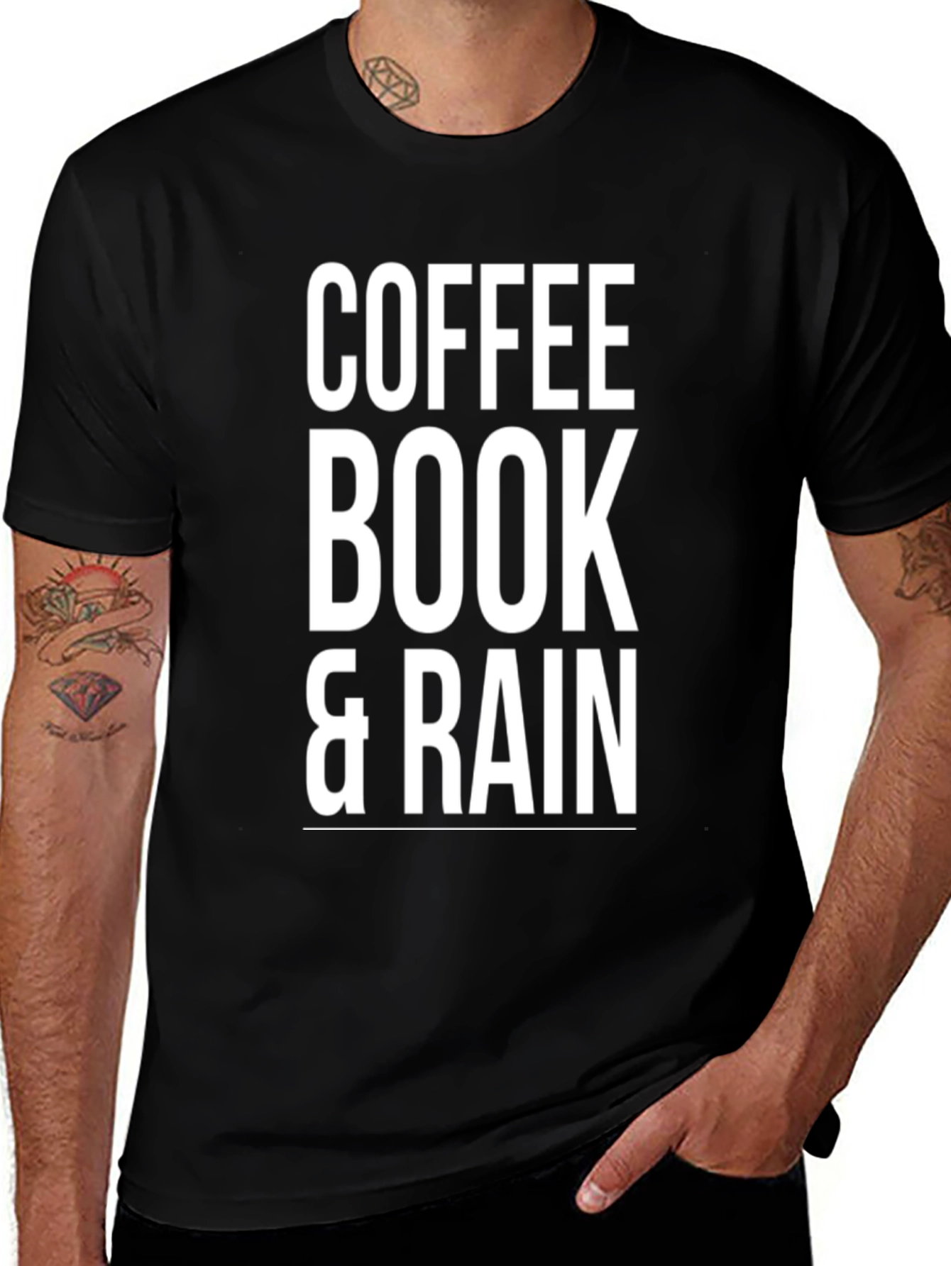 Variant 23 of Coffee, Book, & Rain Graphic Tee - Black