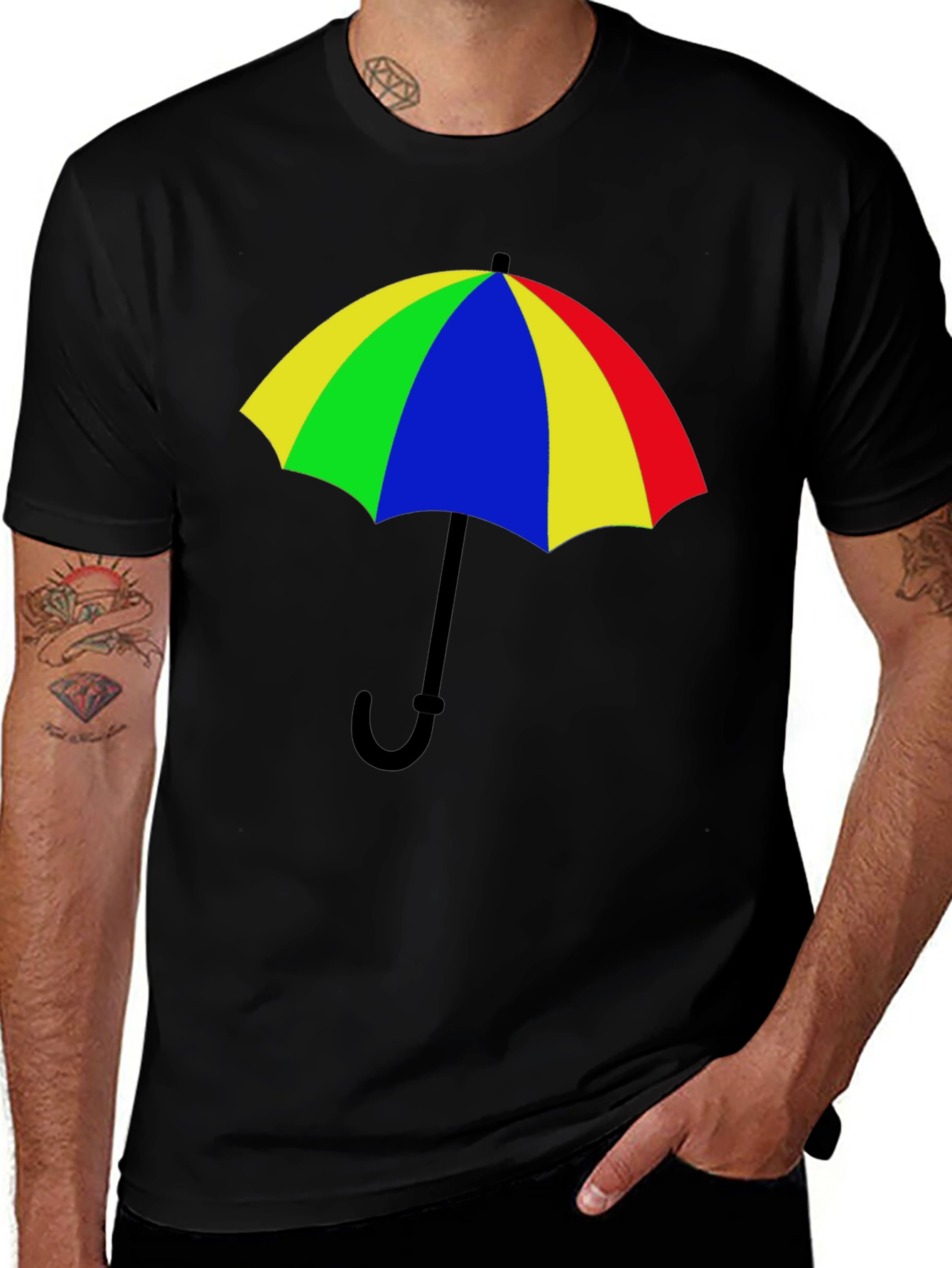 Variant 13 of Colorful Umbrella Graphic Tee - Black Cotton T-Shirt