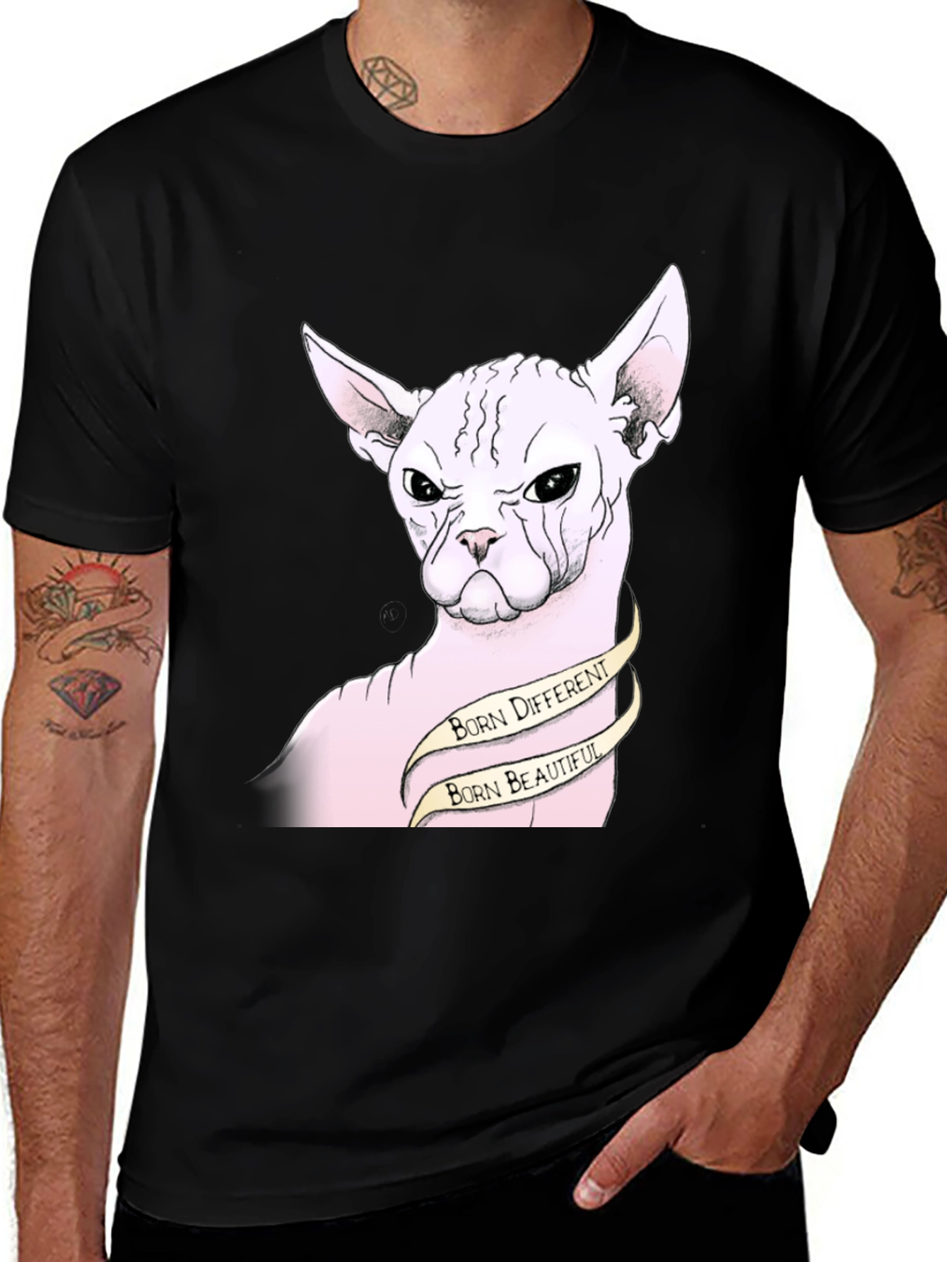 Variant 9 of Unique Sphynx Cat Graphic Tee - Born Different, Beautiful