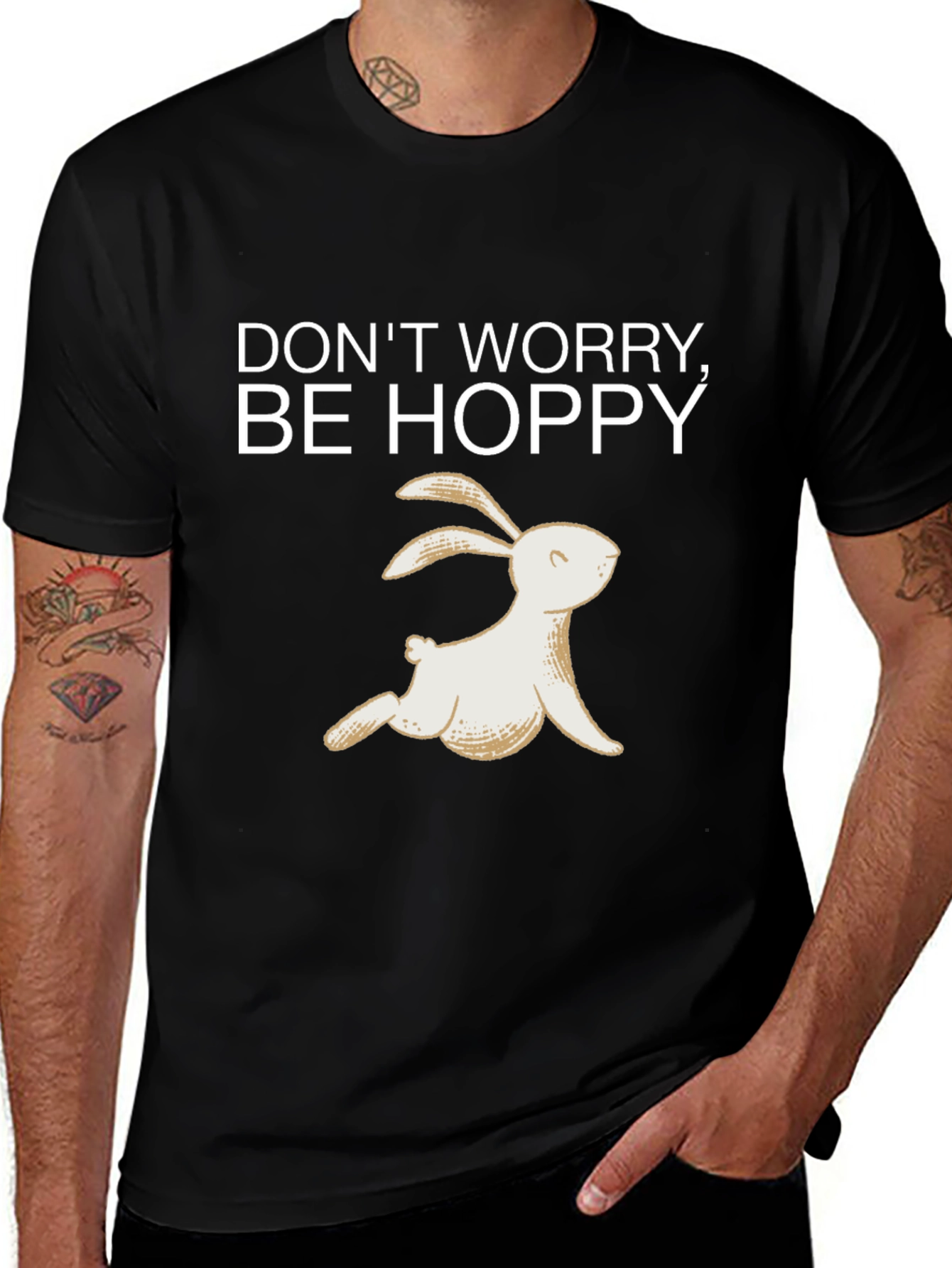 Variant 4 of Don't Worry Be Hoppy T-Shirt - Cute Bunny Design