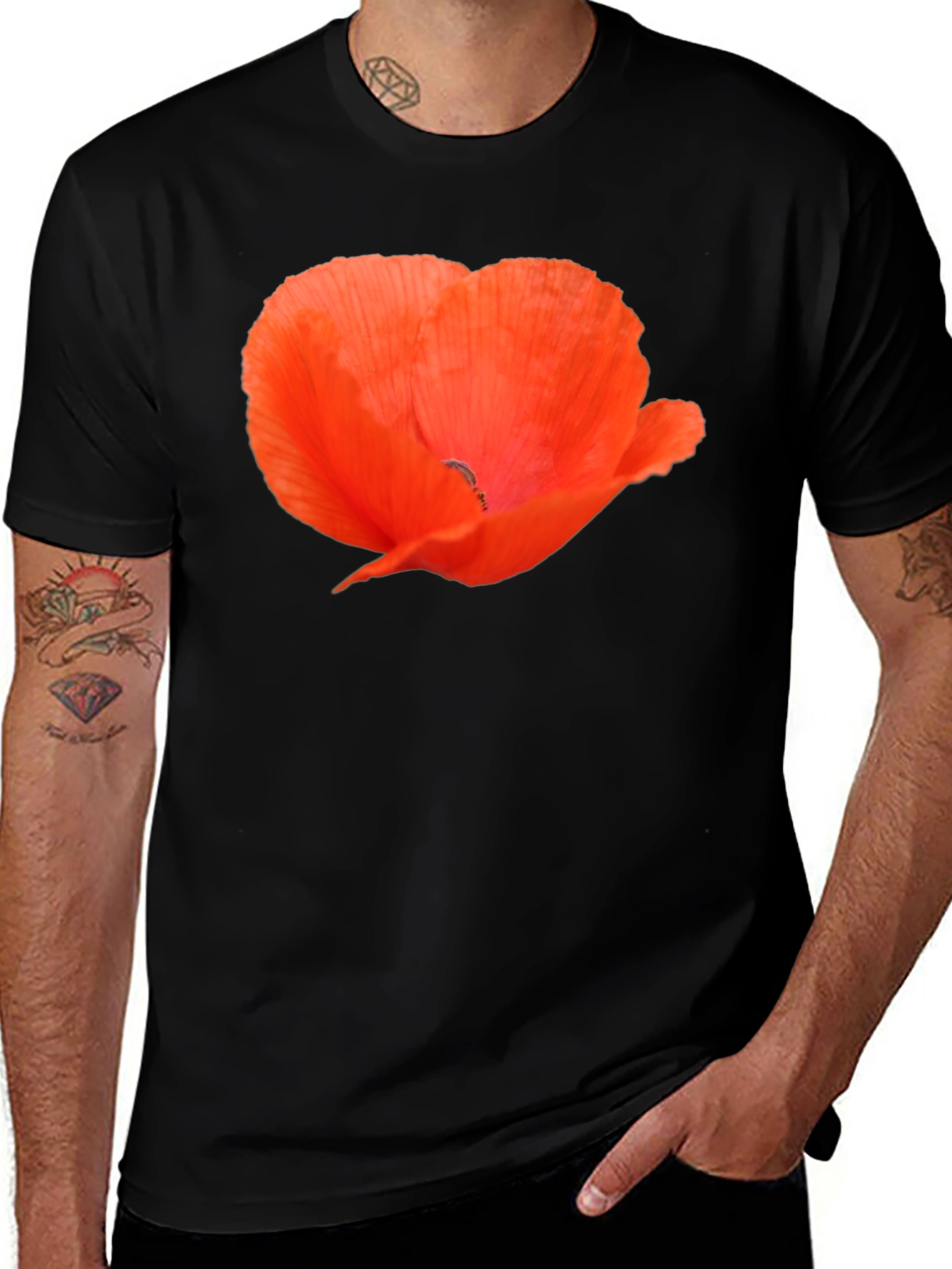 Variant 27 of Black T-Shirt with Red Poppy Flower Graphic