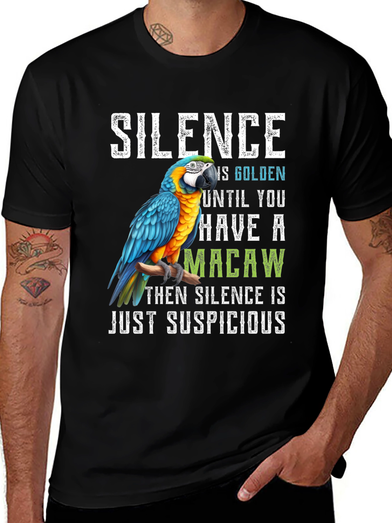 Variant 18 of Silence is Golden Macaw T-Shirt