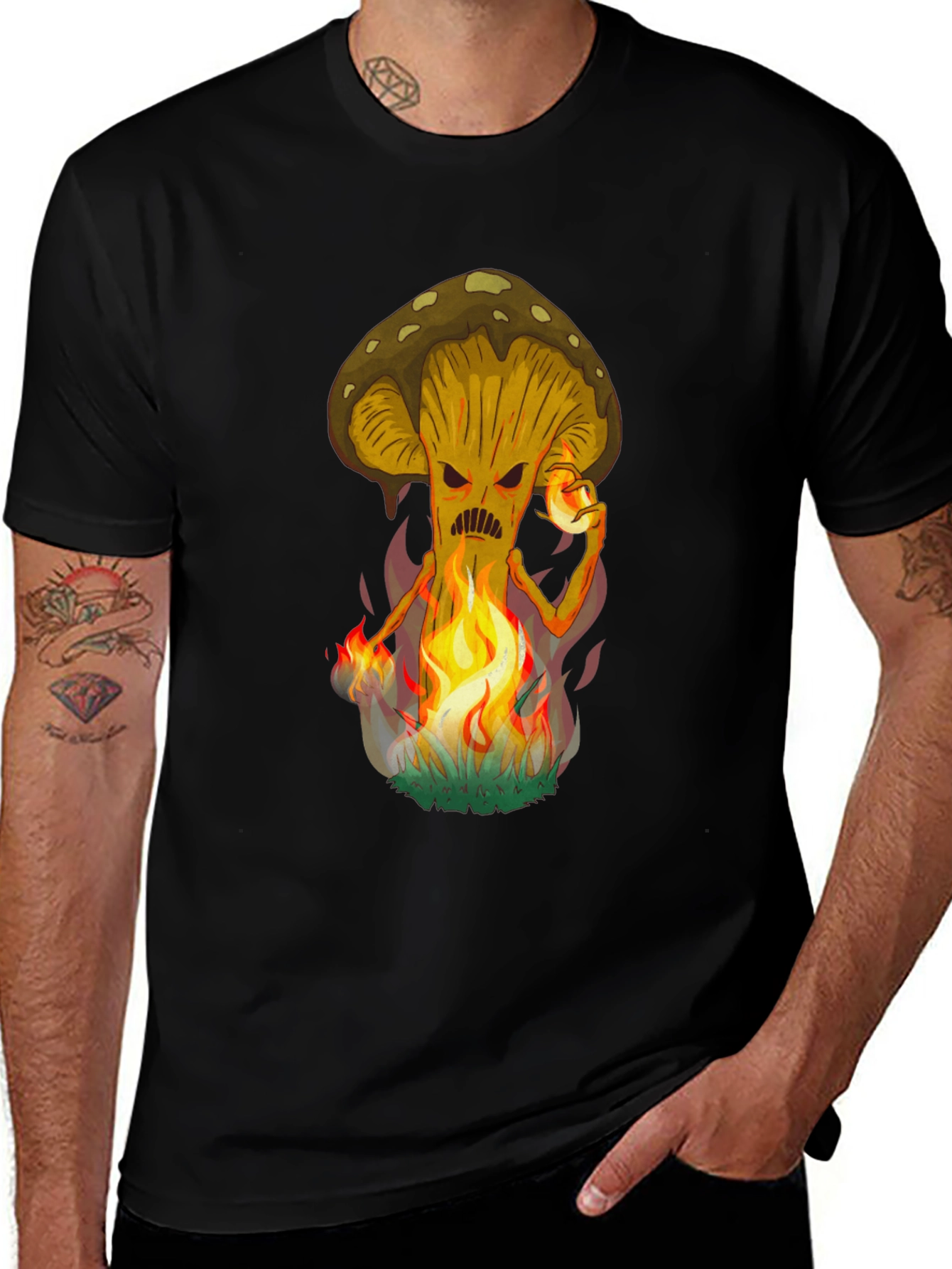 Variant 4 of Fiery Mushroom Graphic Tee - Black