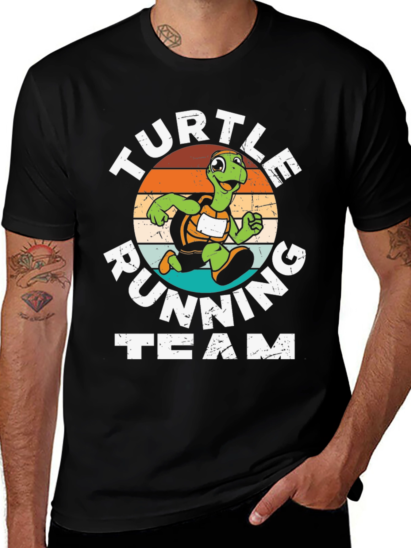 Variant 28 of Turtle Running Team Graphic Tee - Black Cotton Blend