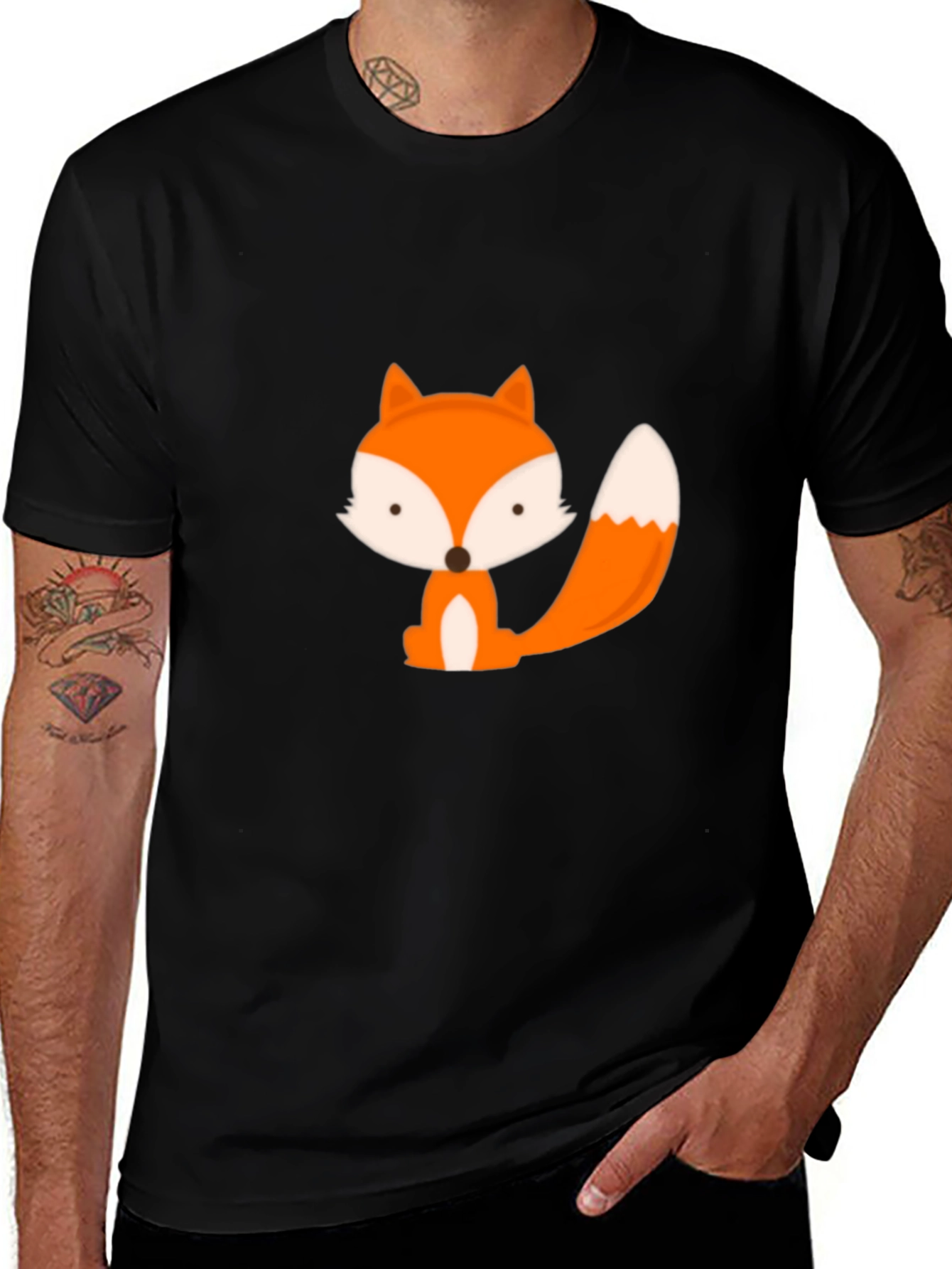 Variant 24 of Cute Cartoon Fox Graphic Tee - Black