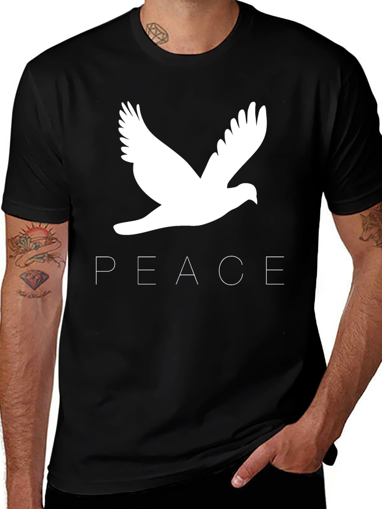 Black Peace Dove Graphic Tee - Black Cotton T-Shirt main image