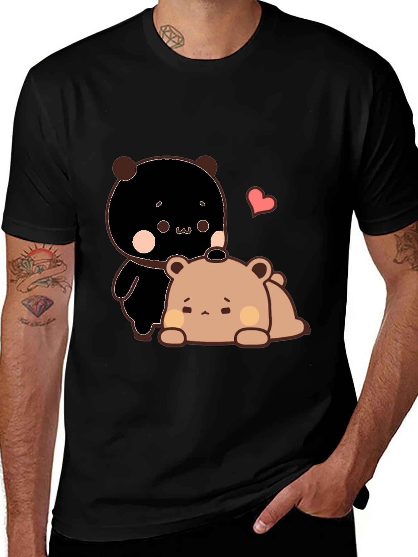Cute Bear Graphic Black T-Shirt